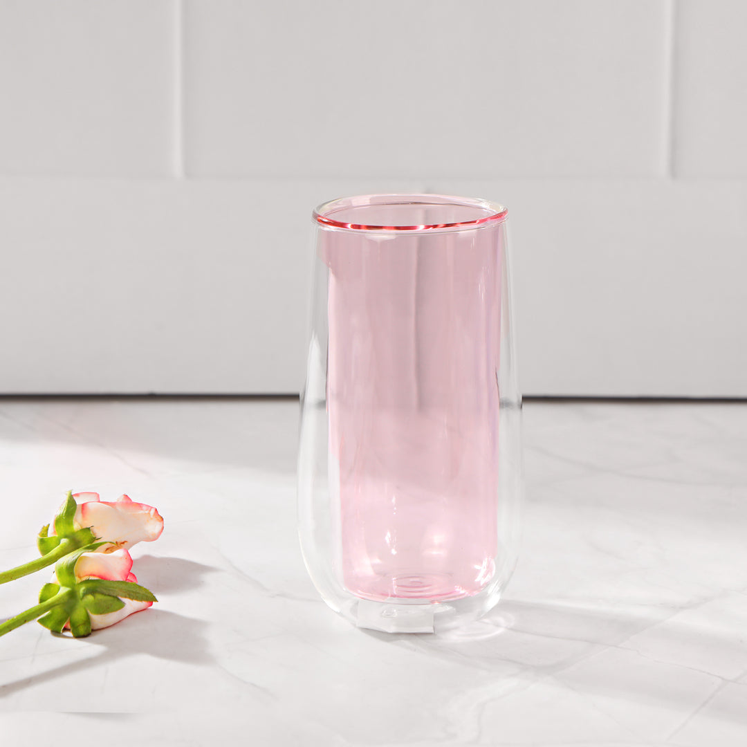 Double Wall Tall Glass - Pink - The Home Co.