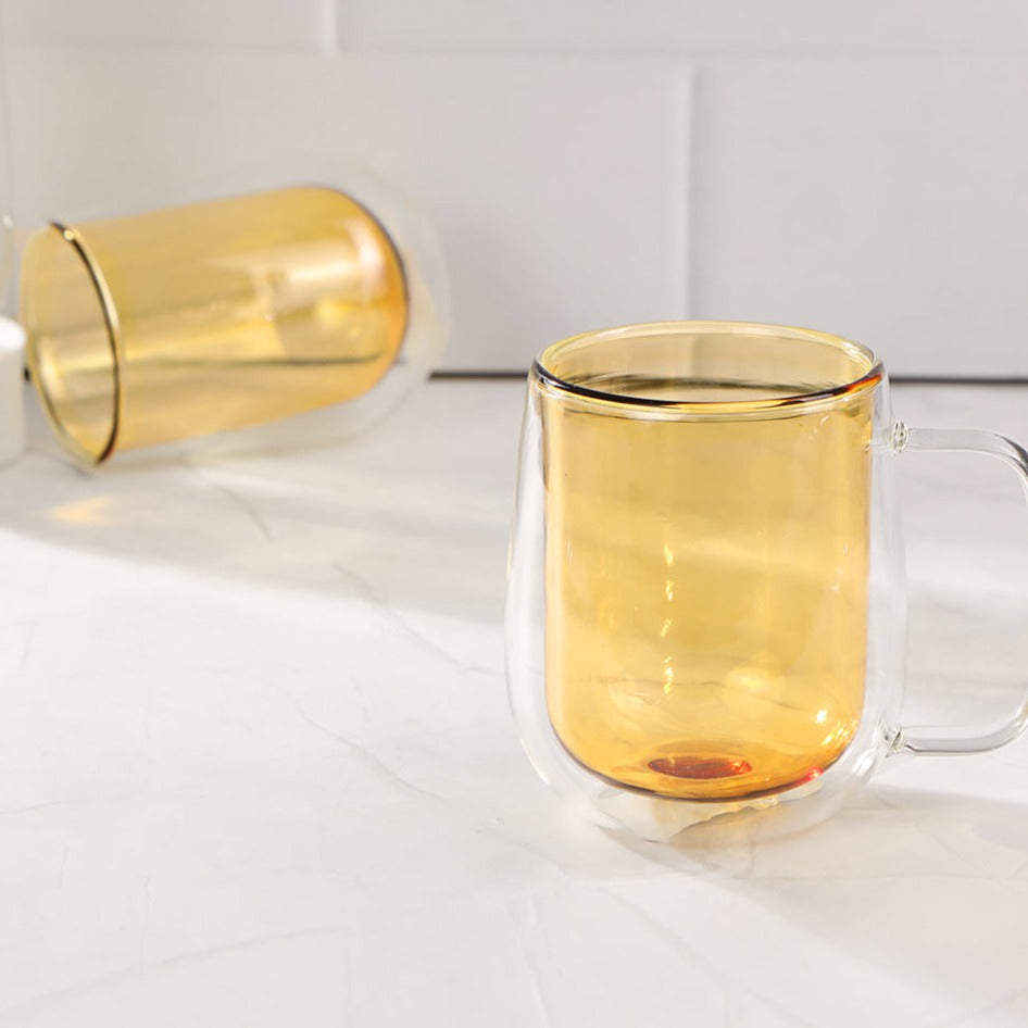 Double Wall Mug Glass - Yellow - The Home Co.