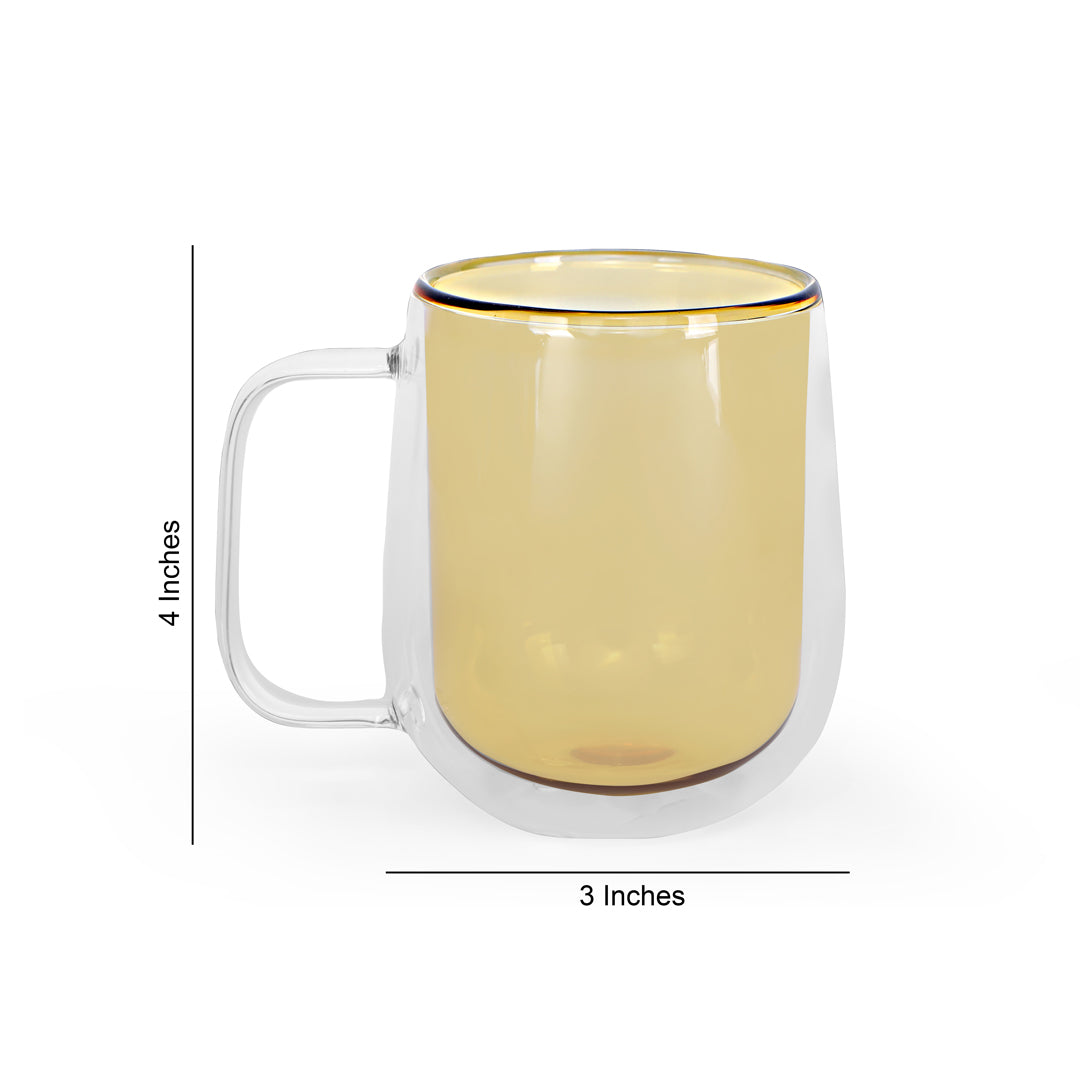 Double Wall Mug Glass - Yellow Single