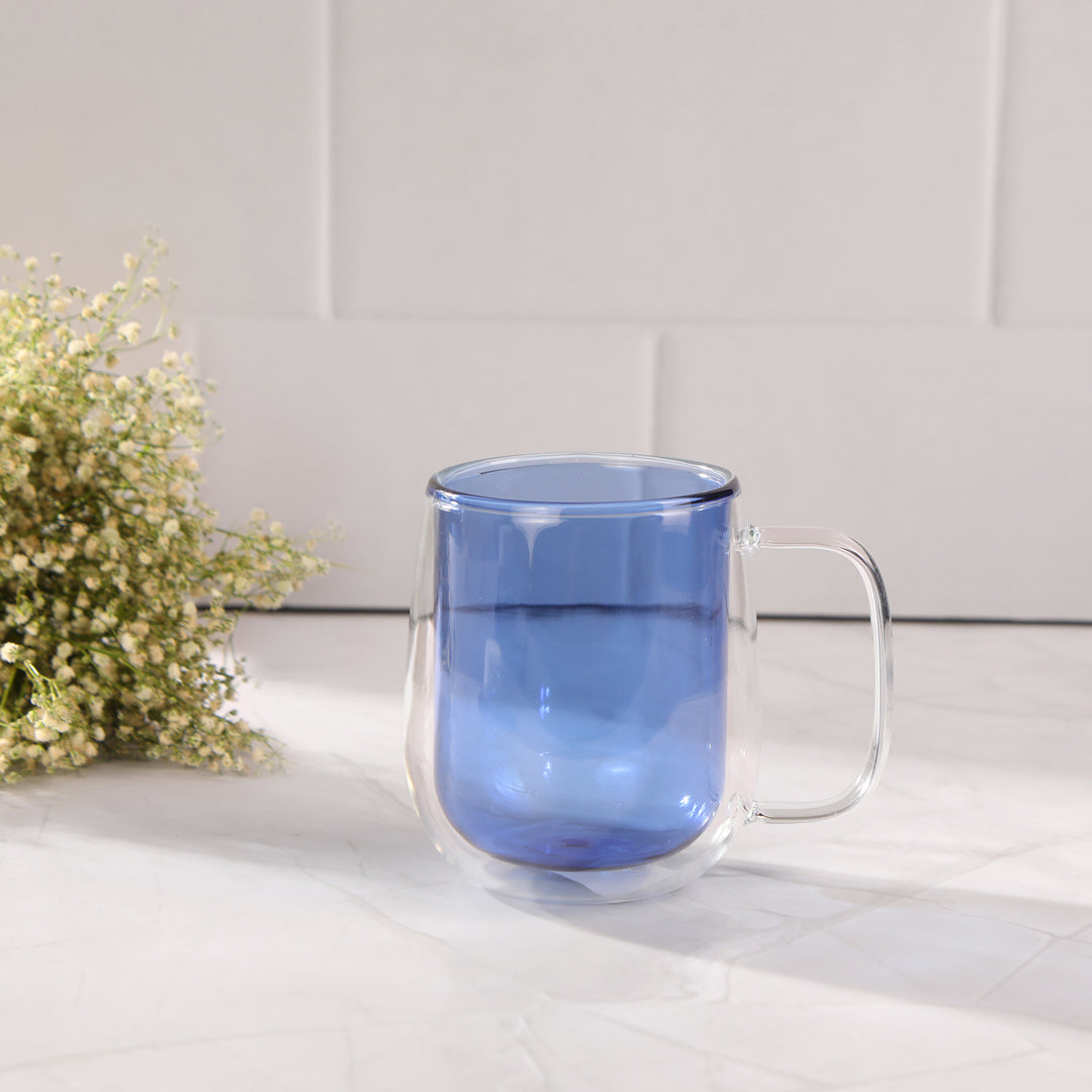 Double Wall Mug Glass - Blue - The Home Co.
