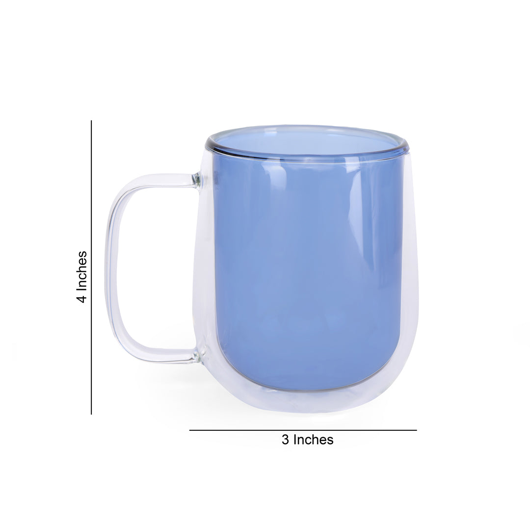 Double Wall Mug Glass - Blue Single