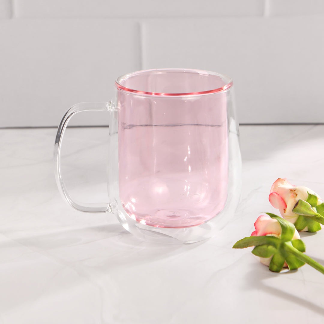 Double Wall Mug Glass - Pink - The Home Co.
