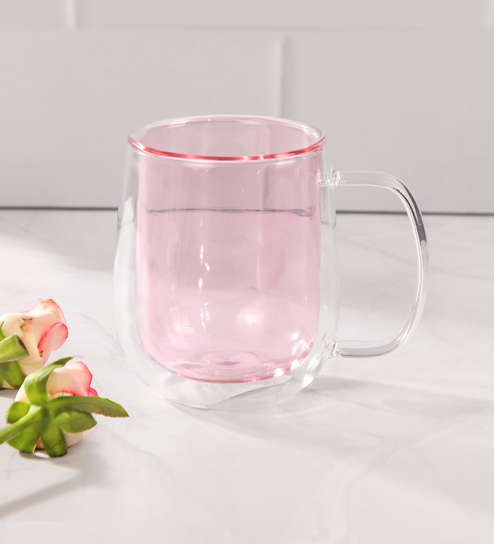 Double Wall Mug Glass - Pink