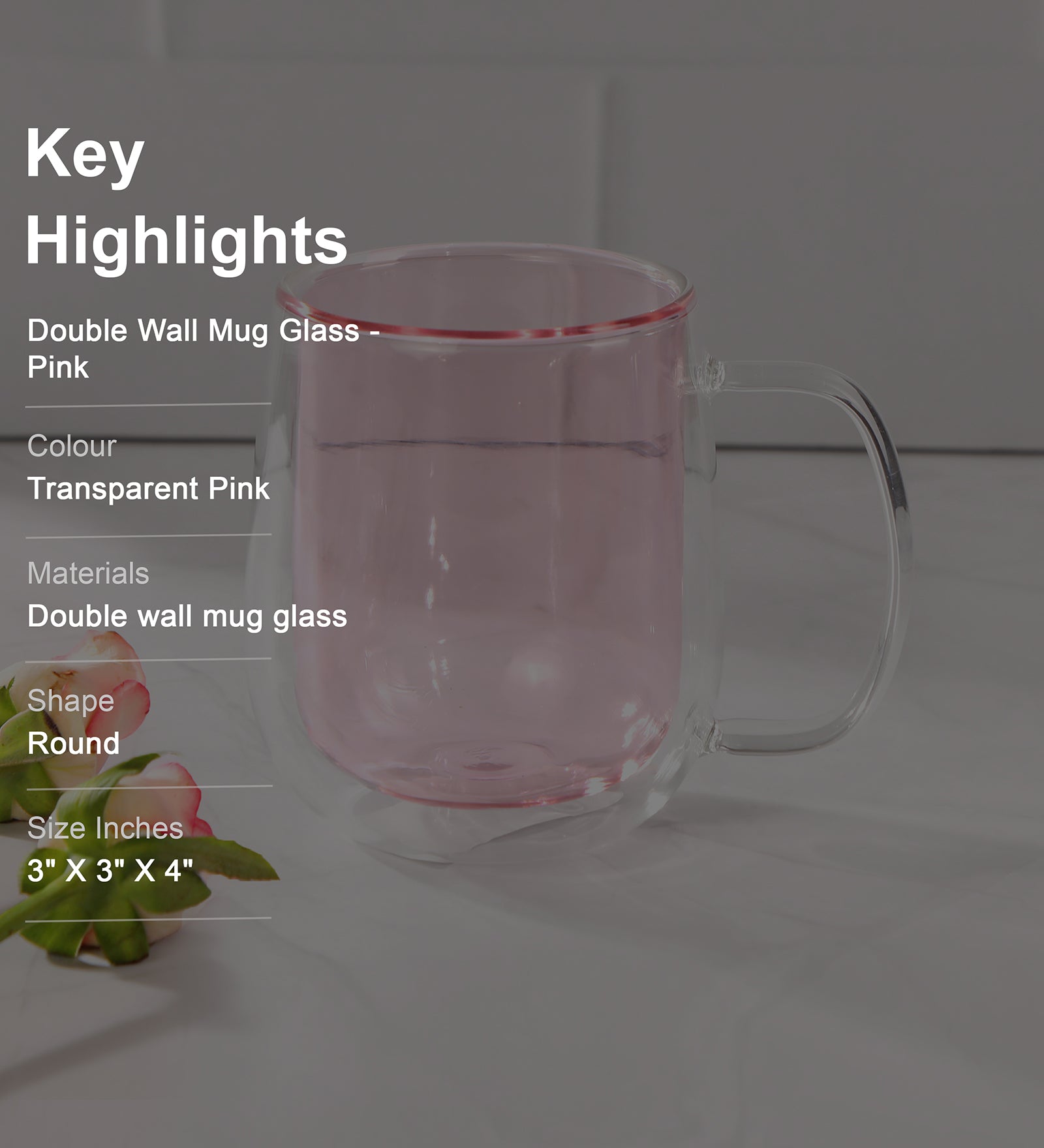 Double Wall Mug Glass - Pink