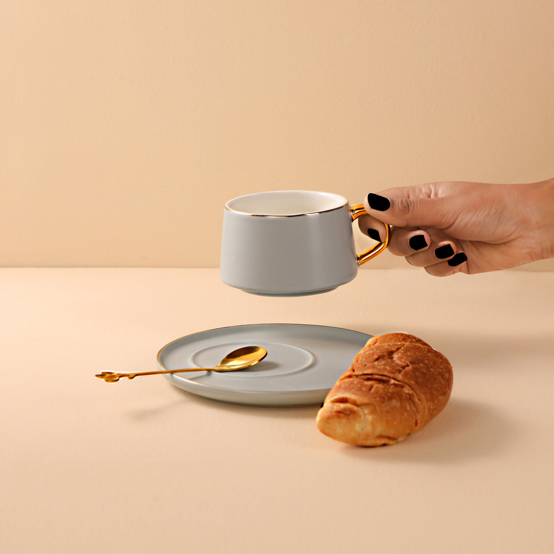 Tea Set - Grey With Gold Rim