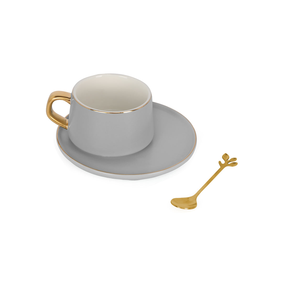 Tea Set - Grey With Gold Rim