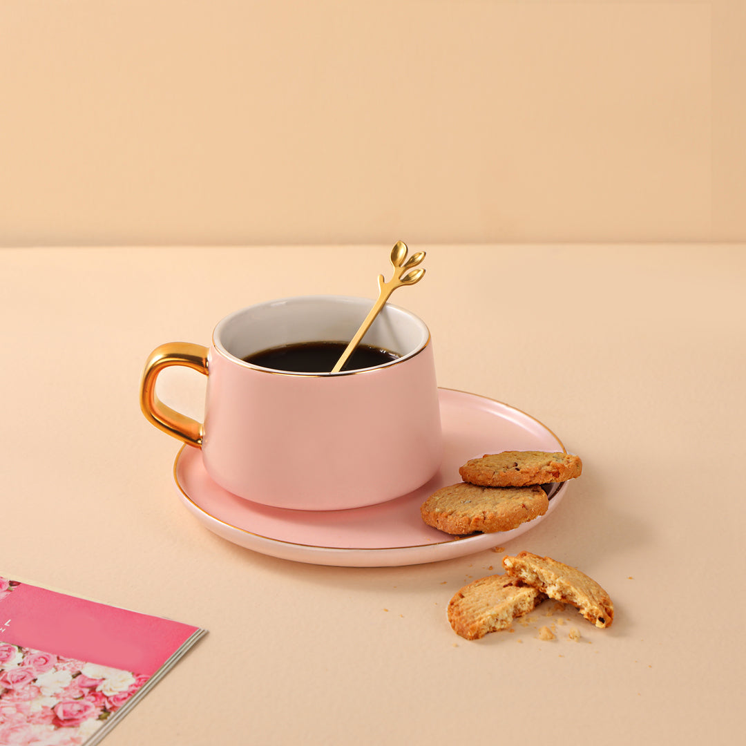 Tea Set - Pink With Gold Rim