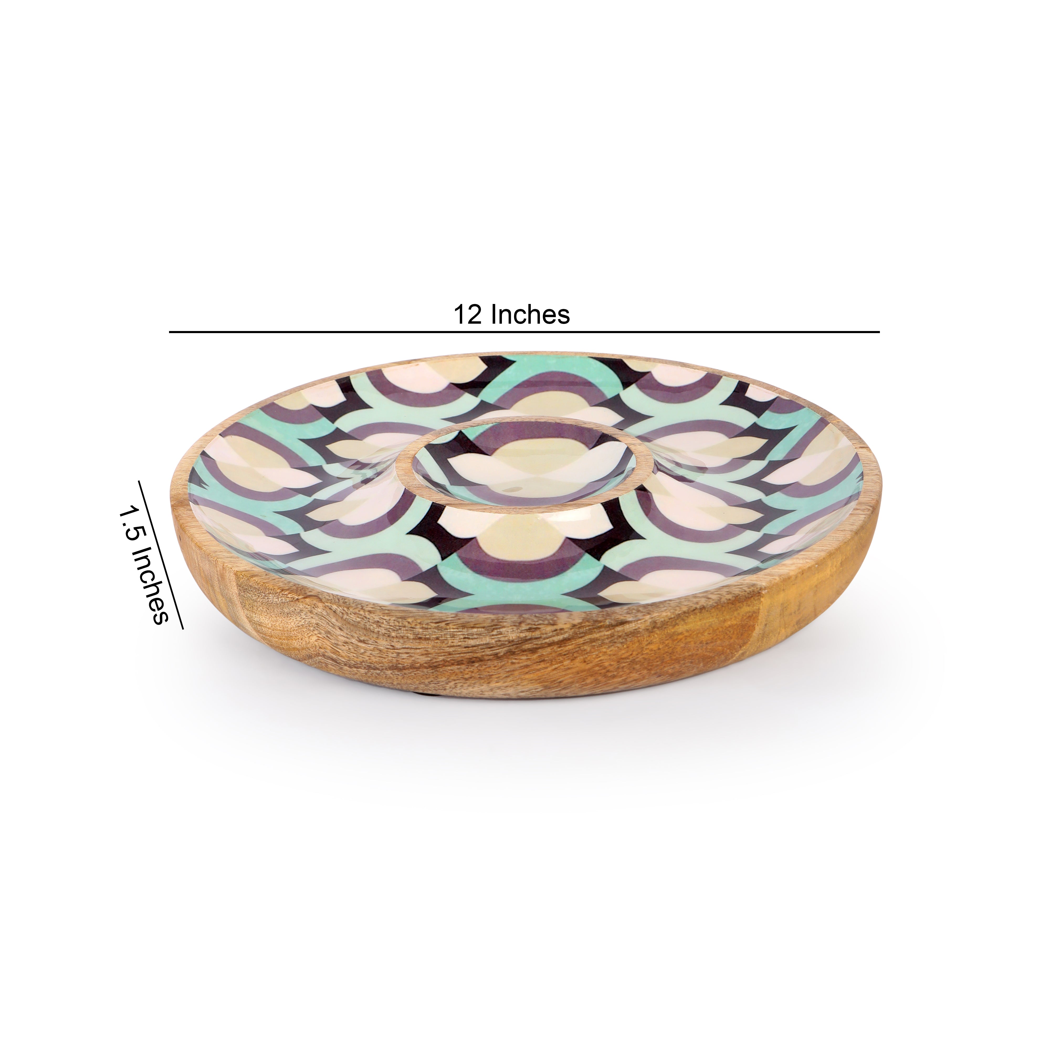 Wooden Round Shape With Mosaic Print & Enameled Platter