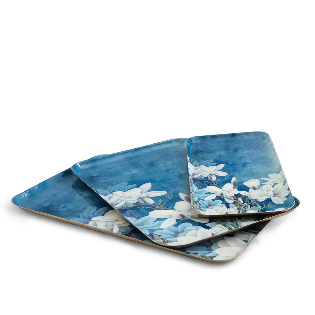 Rectangle Platter - Blue Flower - Set Of 3: The Home Co.