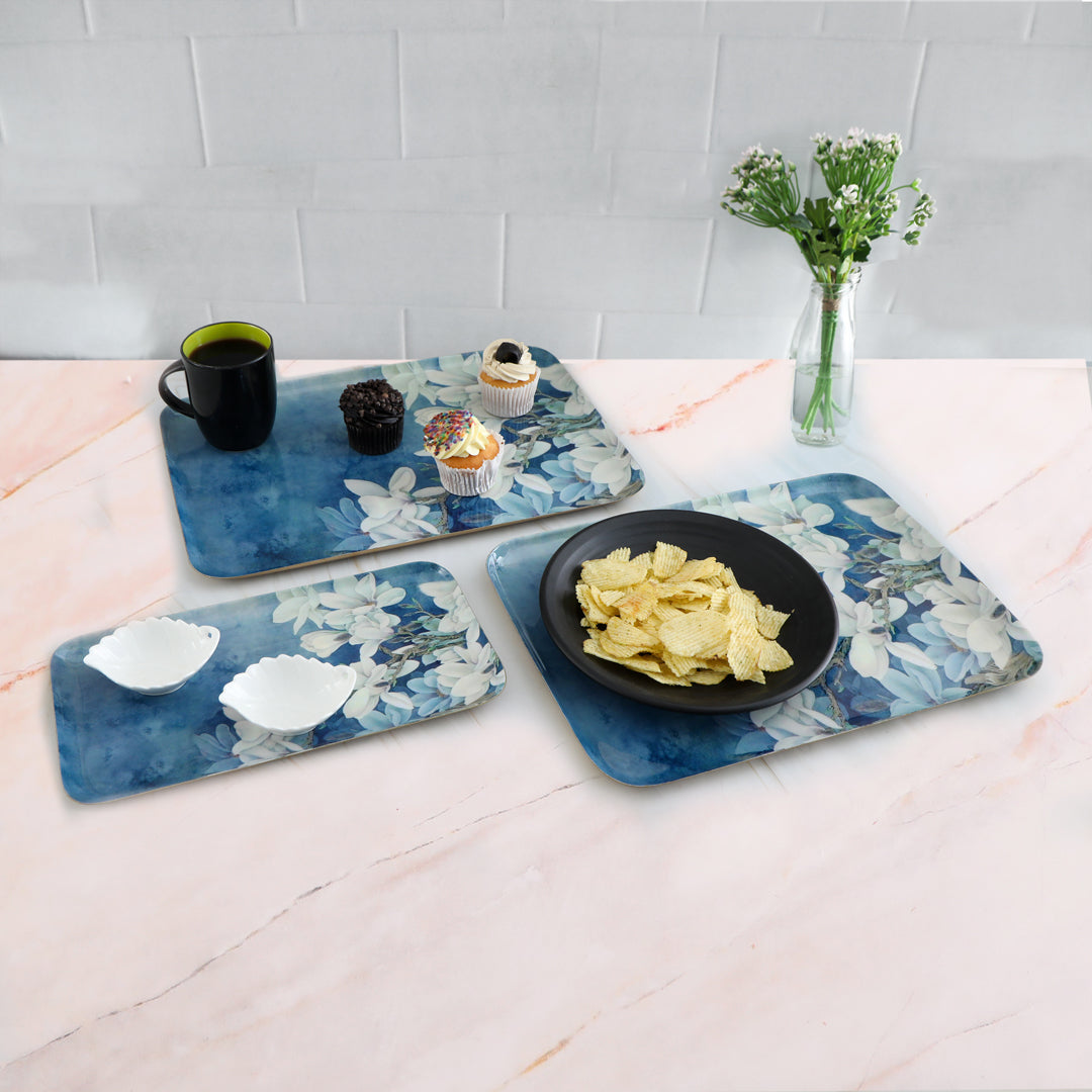 Rectangle Platter - Blue Flower - Set Of 3: The Home Co.