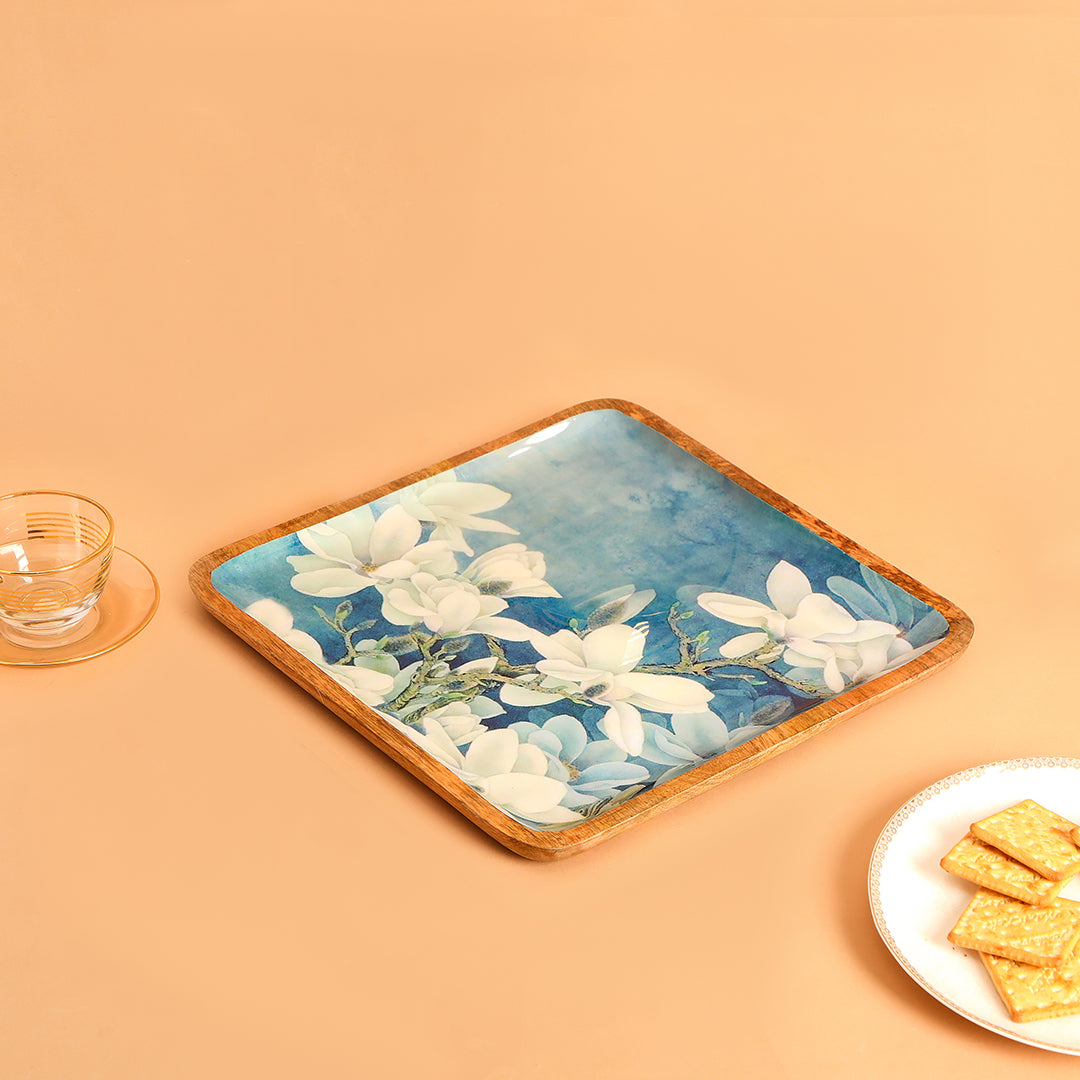 Large Square Tray - Blue White Flower: The Home Co.