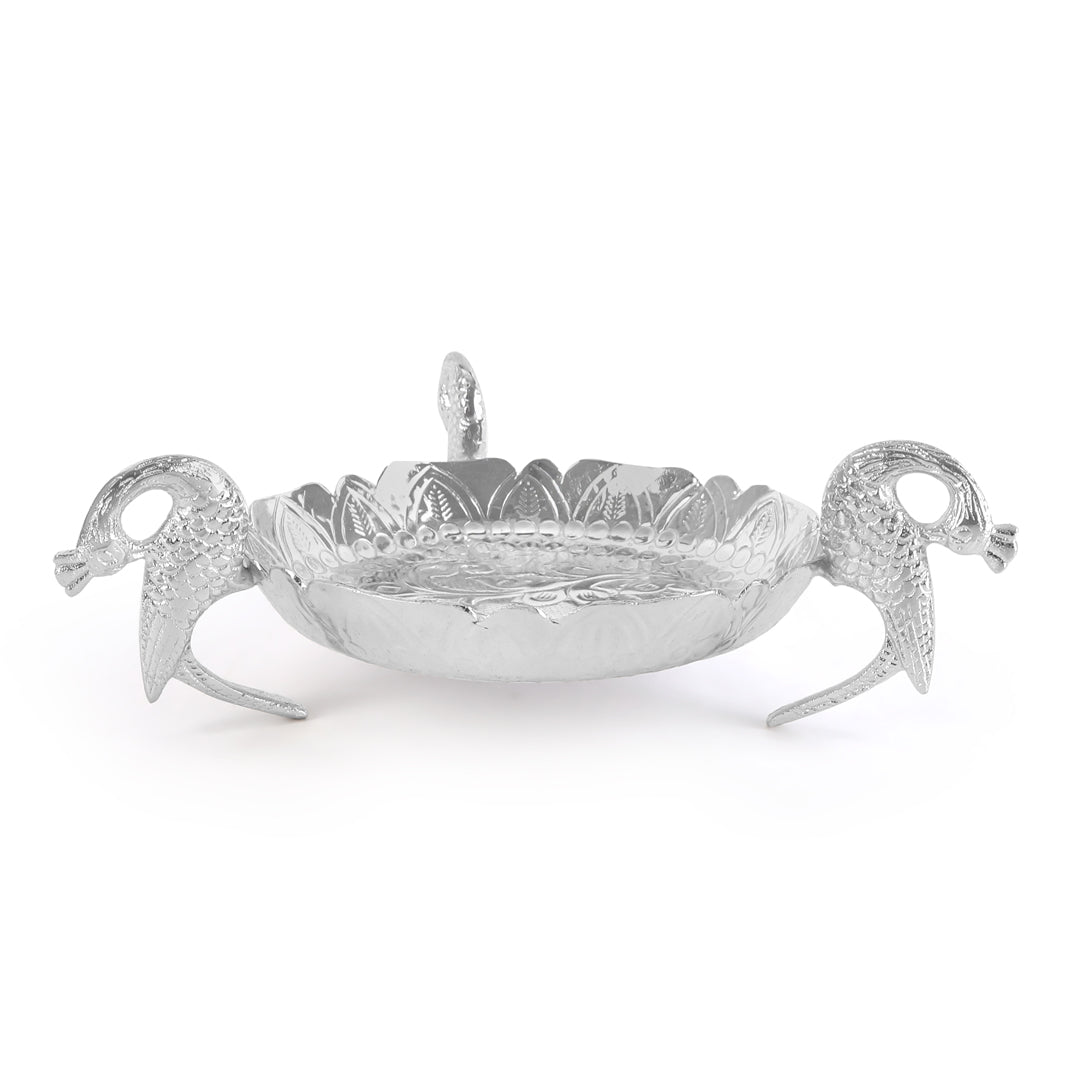 New Silver Peacock Platter Urli (Small) 3- The Home Co.