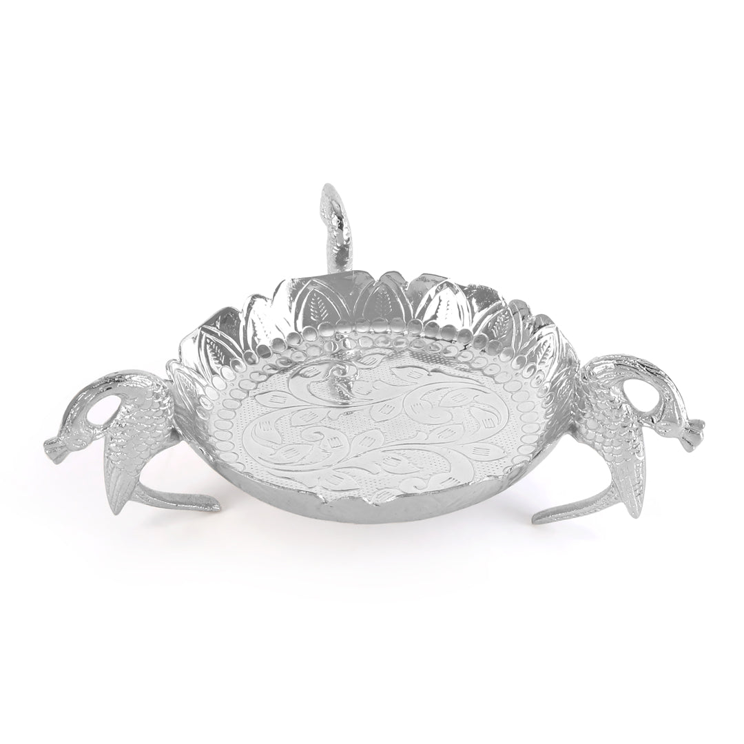 New Silver Peacock Platter Urli (Small) 1- The Home Co.