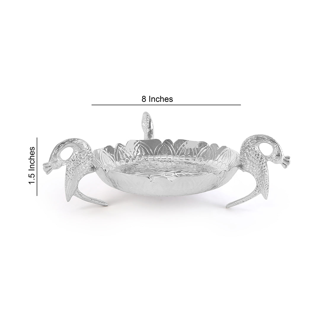 Silver Plated Aluminium Thal Platter With Peacock Legs - Small