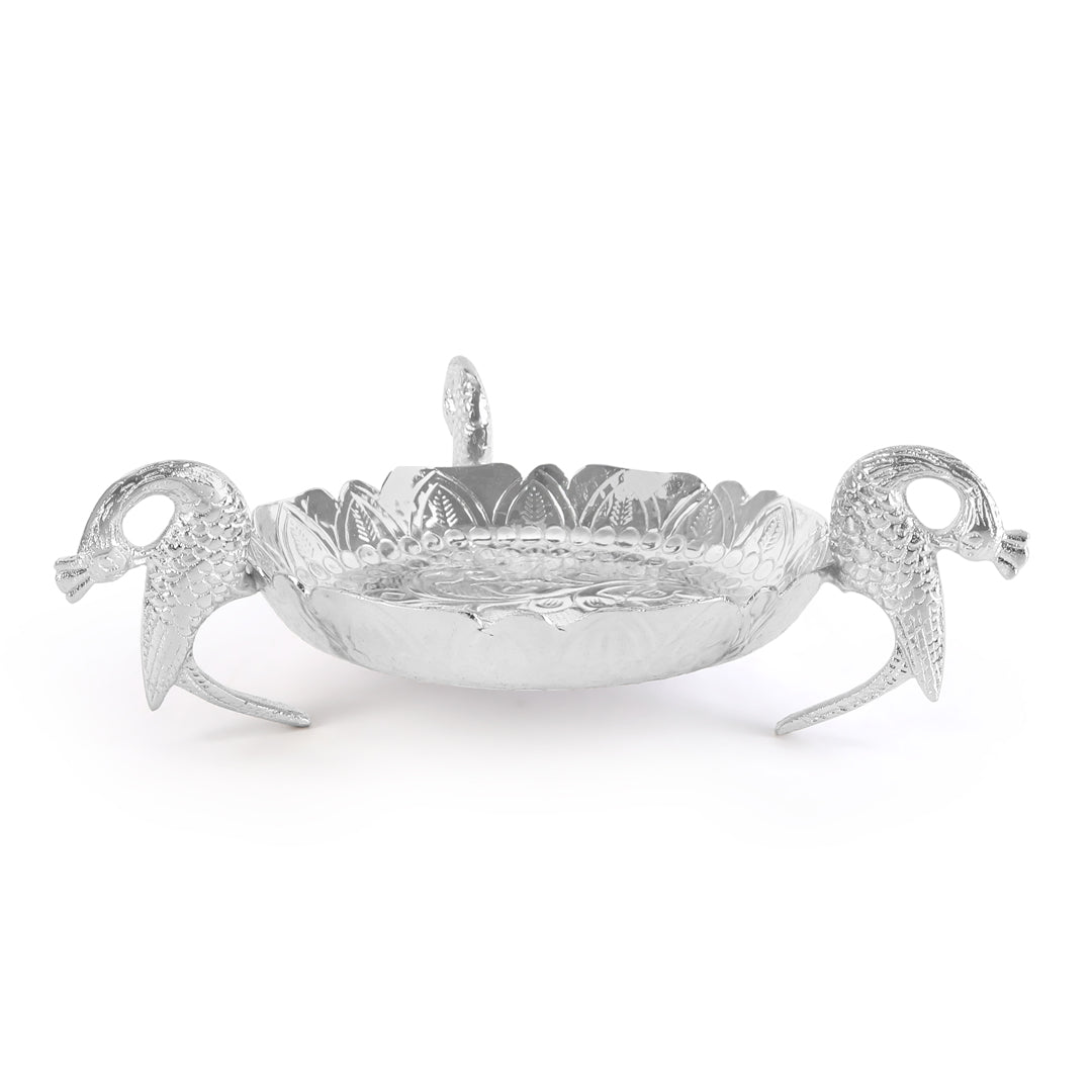 New Silver Peacock Platter Urli (Large) 1- The Home Co.