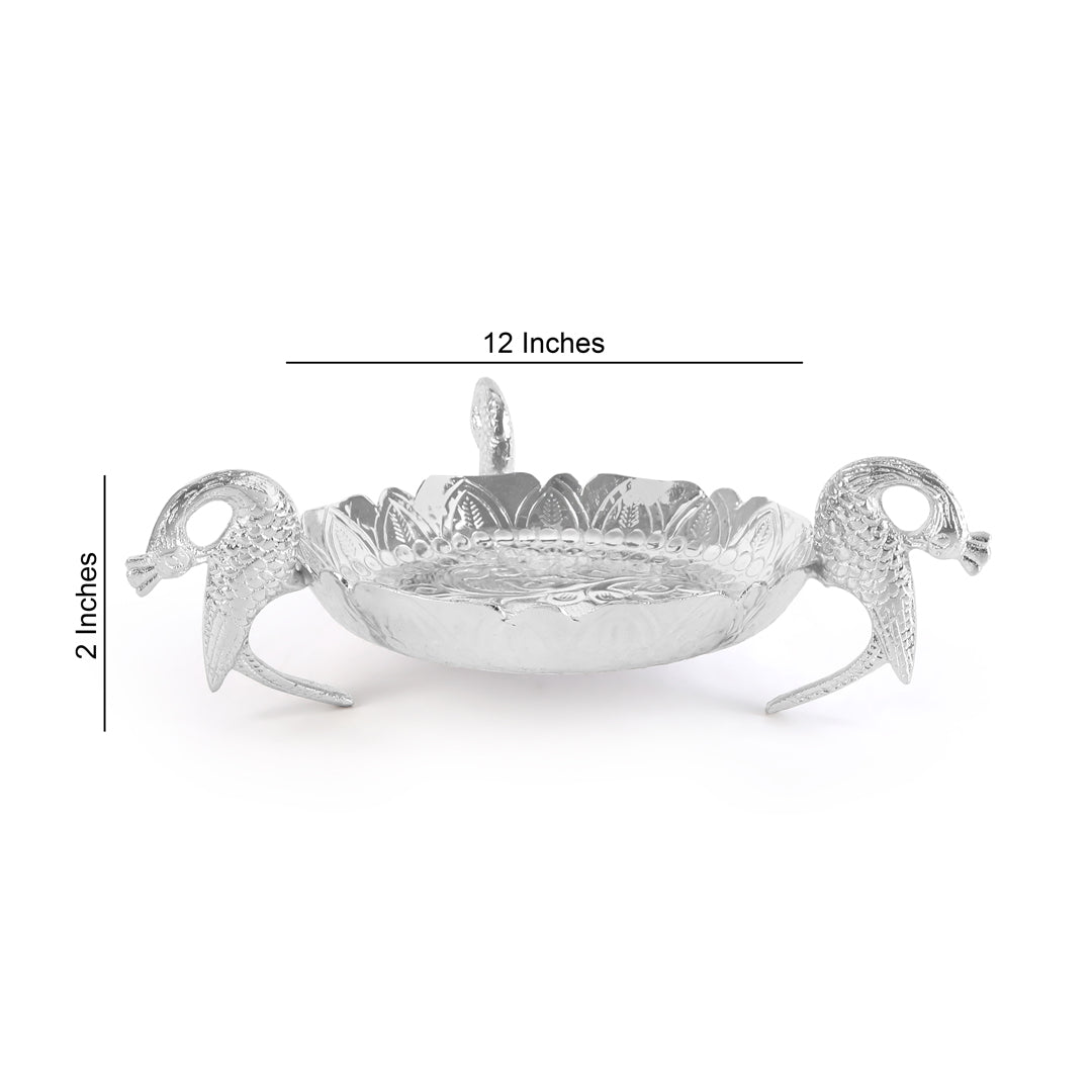 New Silver Peacock Platter Urli (Large) 2- The Home Co.