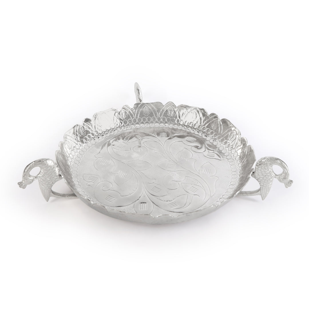 New Silver Peacock Platter Urli (Large) 3- The Home Co.