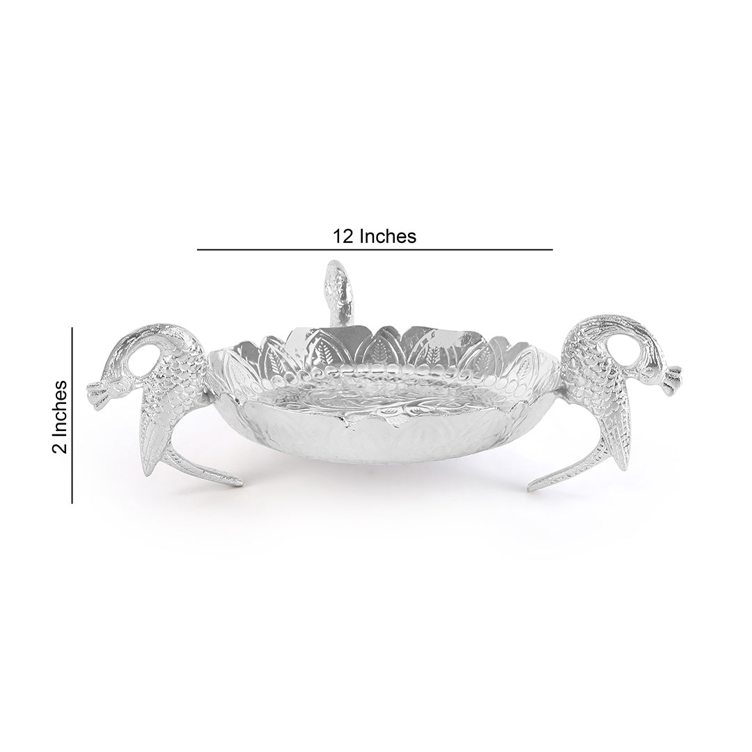 Silver Plated Aluminium Thal Platter With Peacock Legs - Large