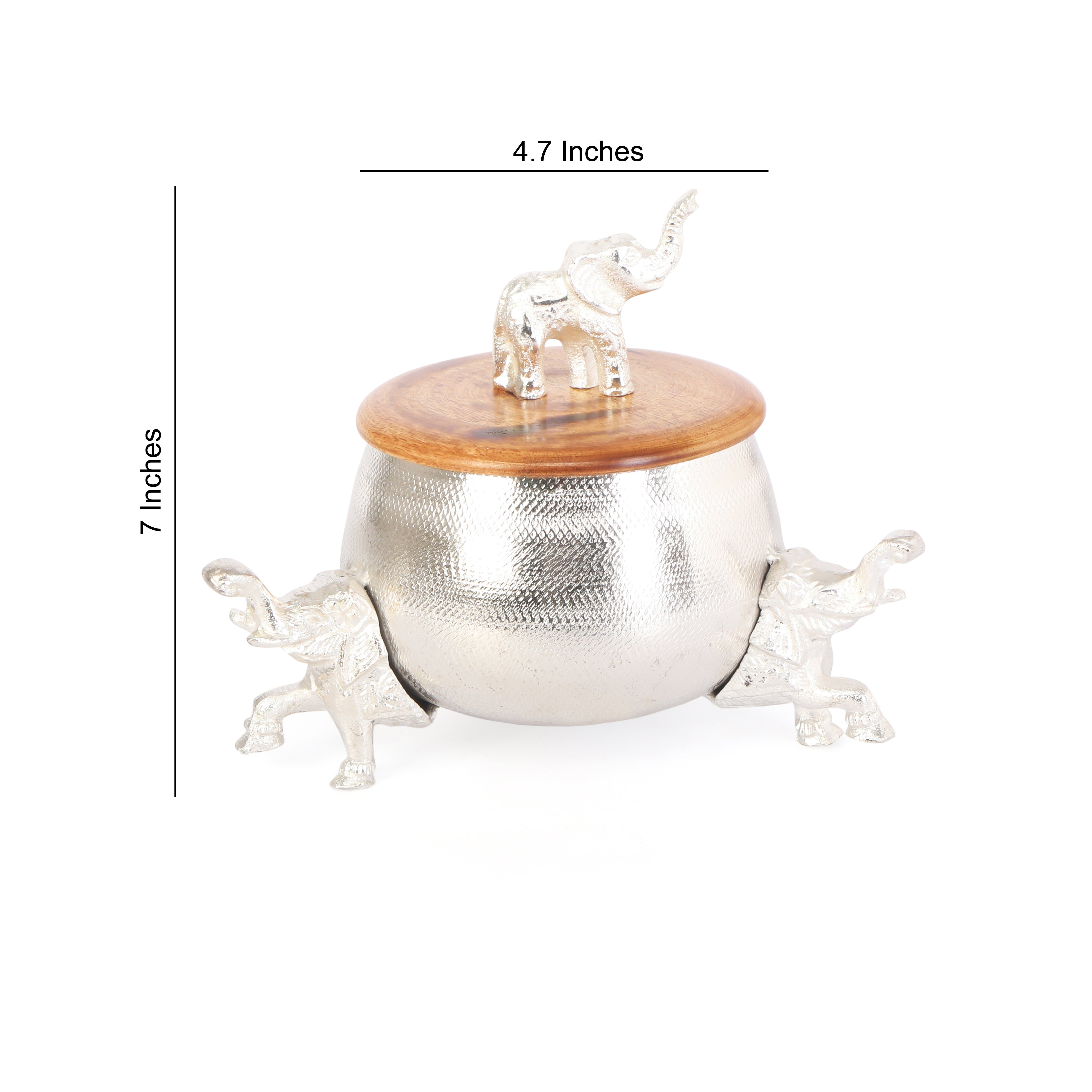 Metal Sliver Plated Jar With Elephant Legs & Wooden Lid