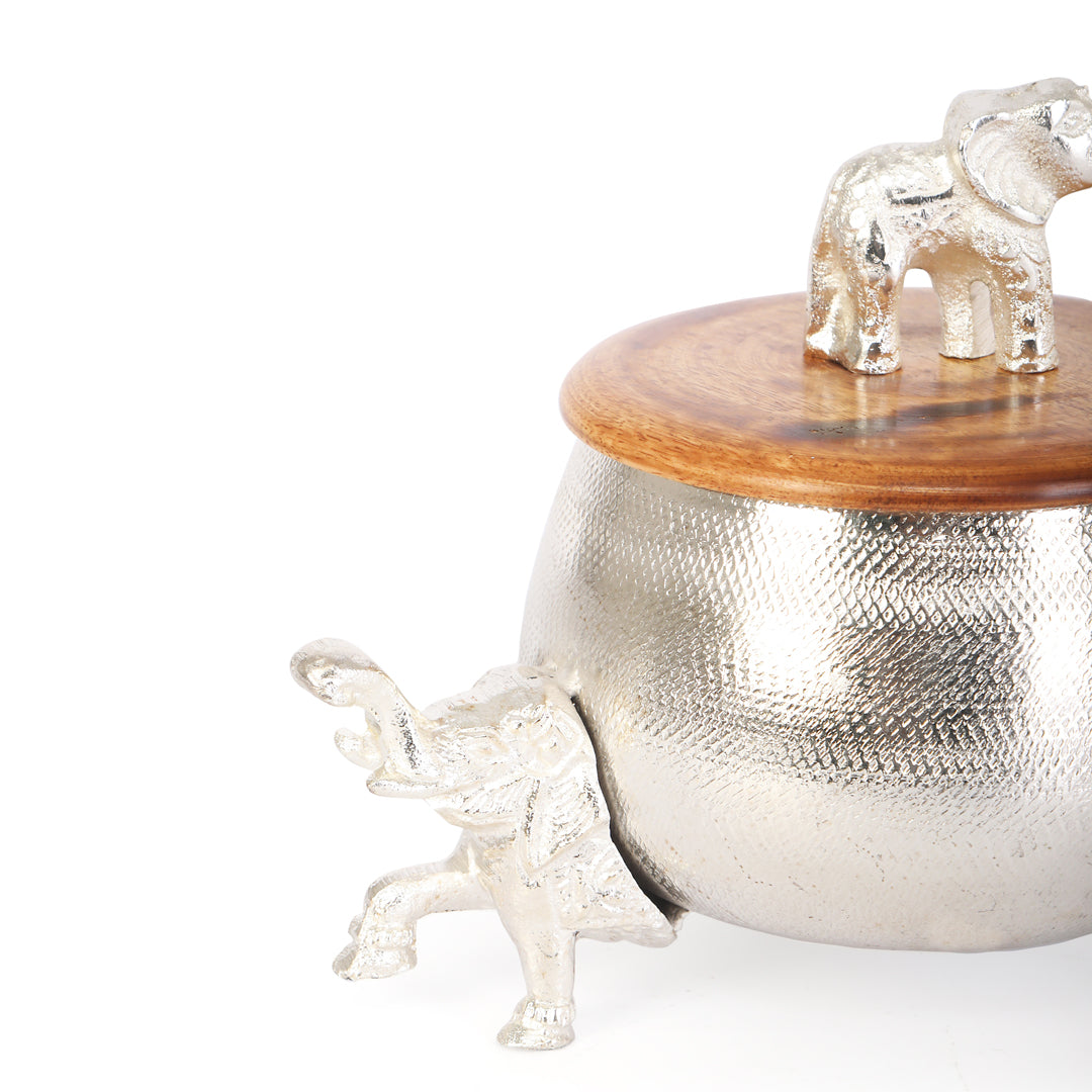 Silver Jar - Silver Elephant With Wooden Lid Single 6- The Home Co.