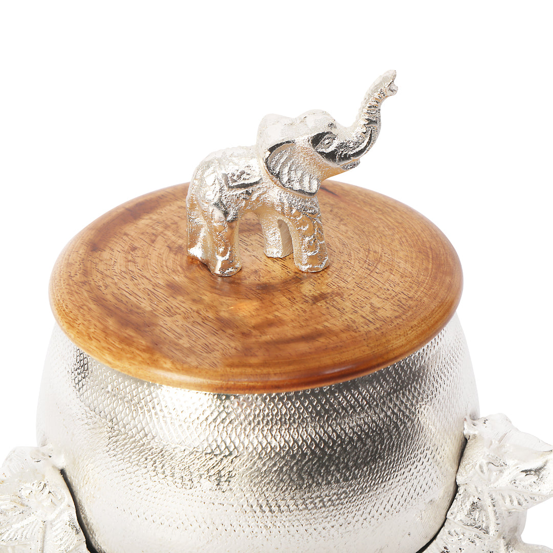 Silver Jar - Silver Elephant With Wooden Lid Single 7- The Home Co.