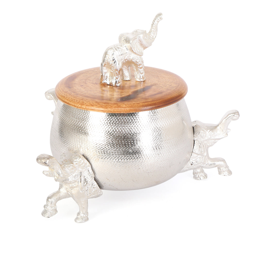Silver Jar - Silver Elephant With Wooden Lid Single 8- The Home Co.