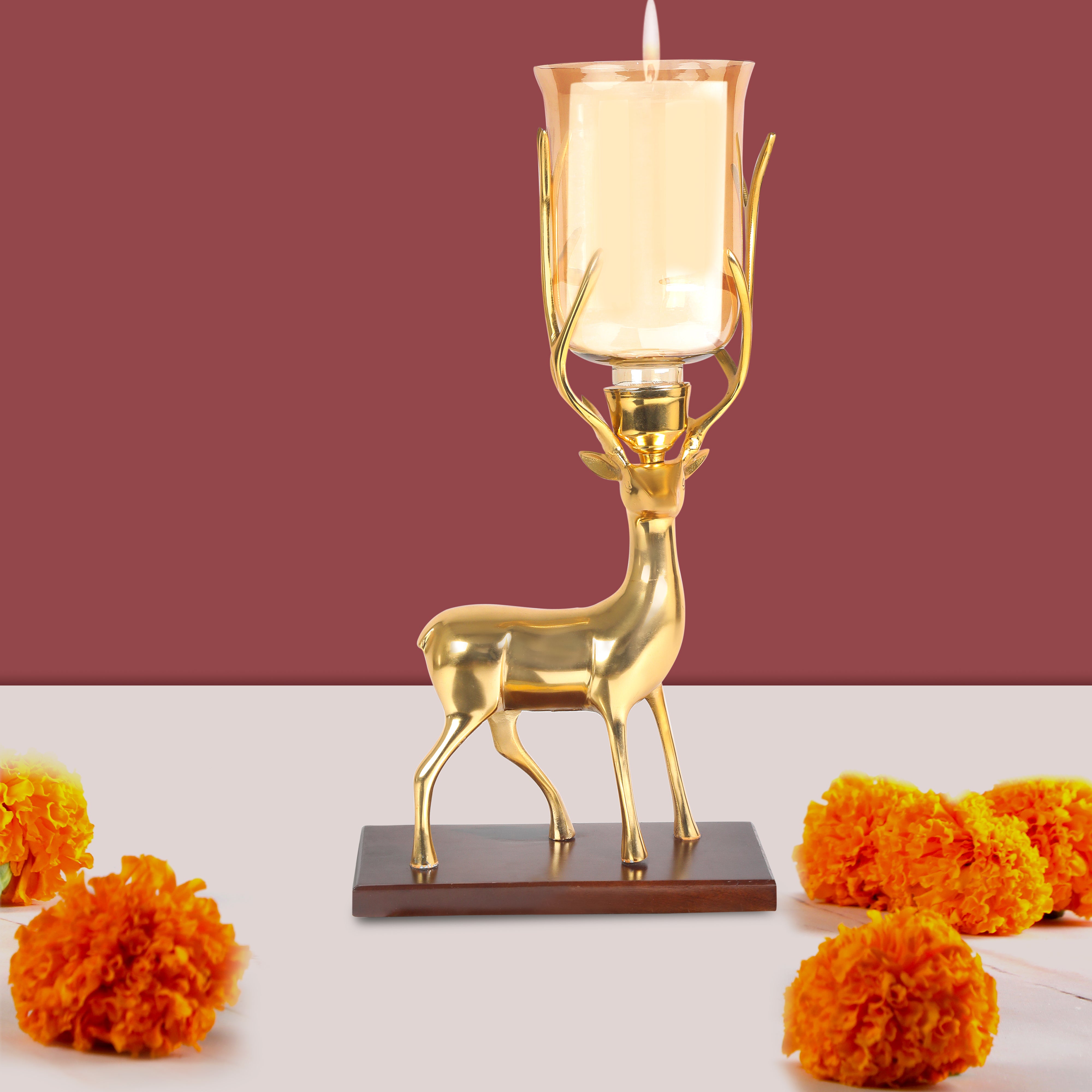 gold deer Metal Candlestand