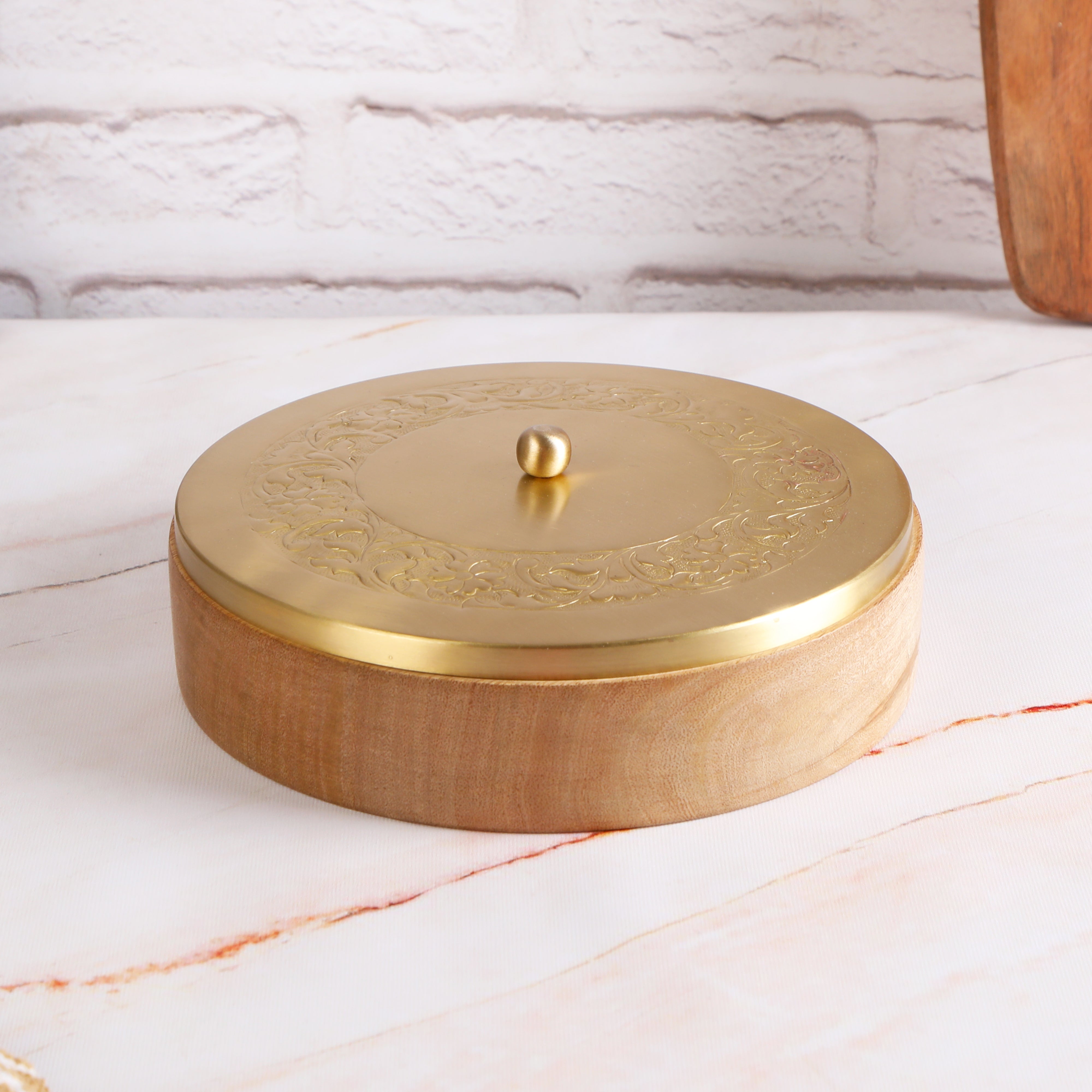 Masala Box - Brass Lid With Wooden Base