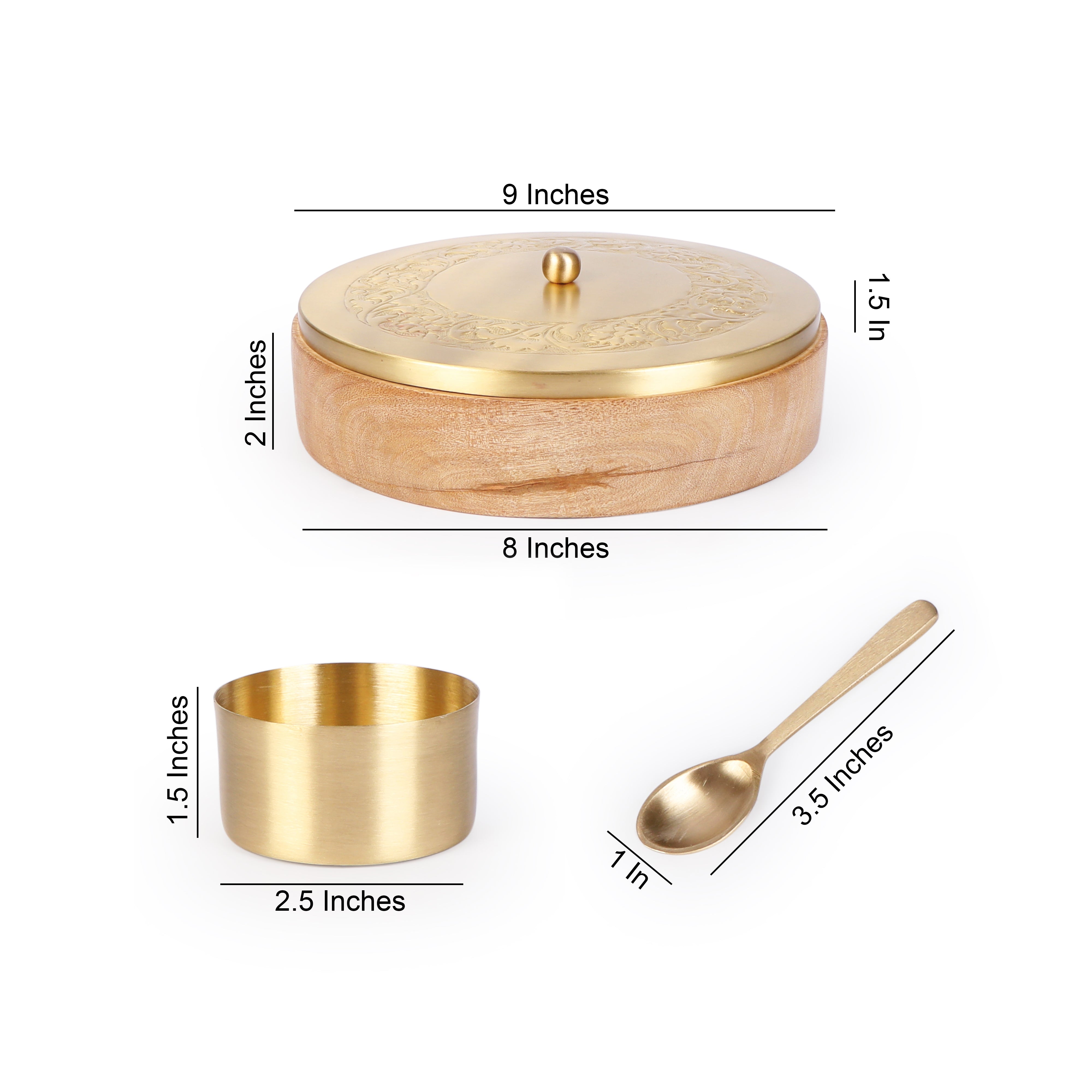 Masala Box - Brass Lid With Wooden Base