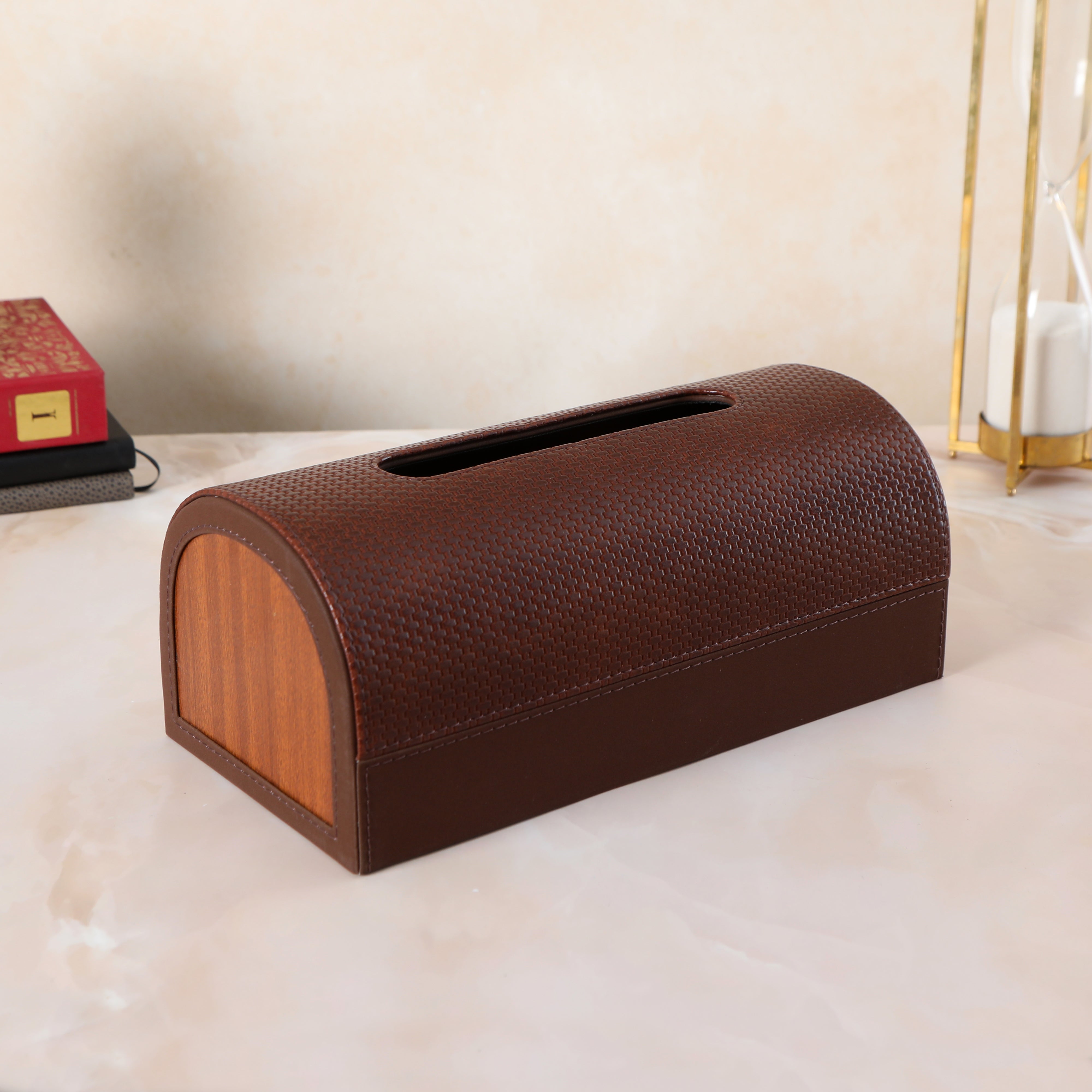 Dome Tissue Box - Brown Leatherette