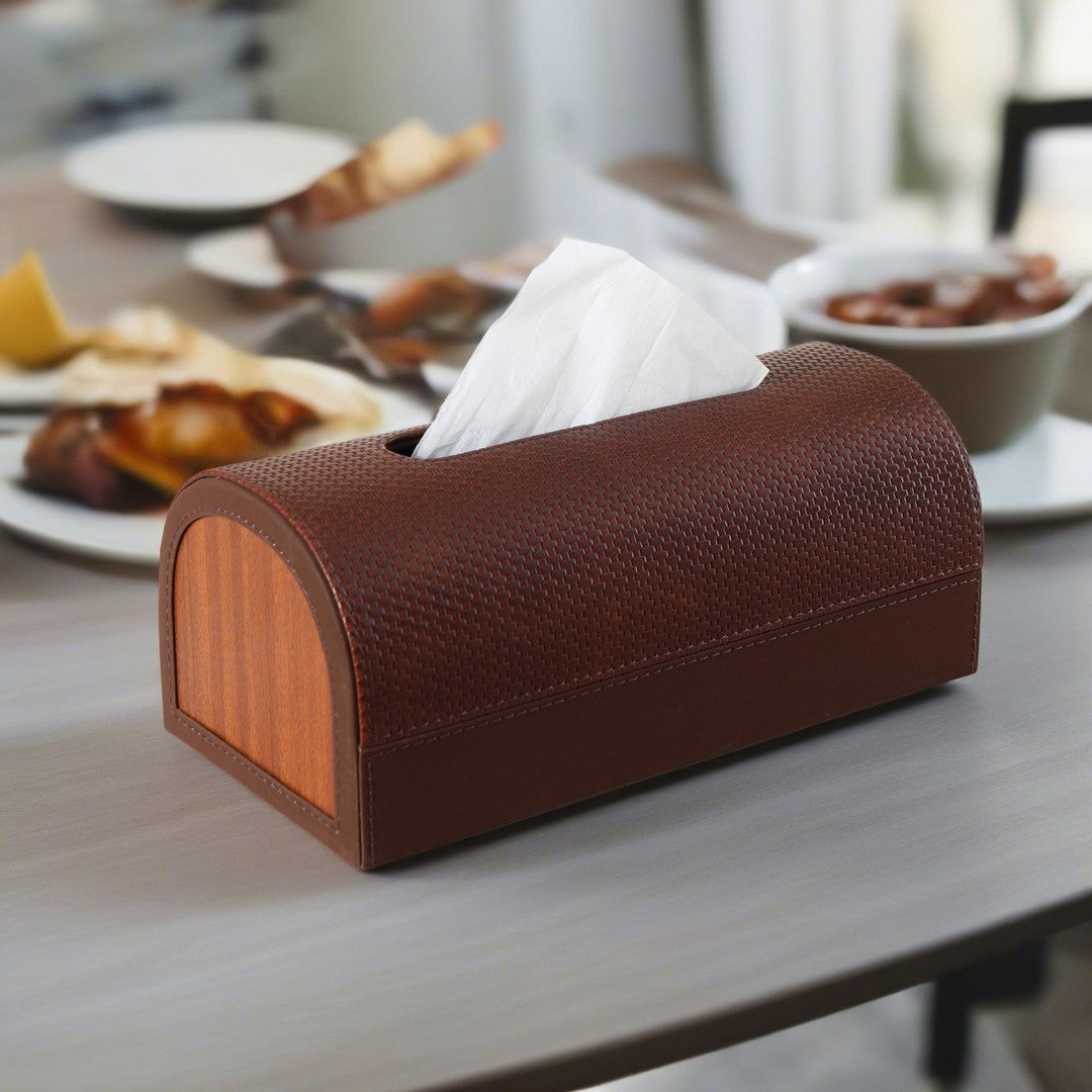 Dome Tissue Box - Brown Leatherette - The Home Co.