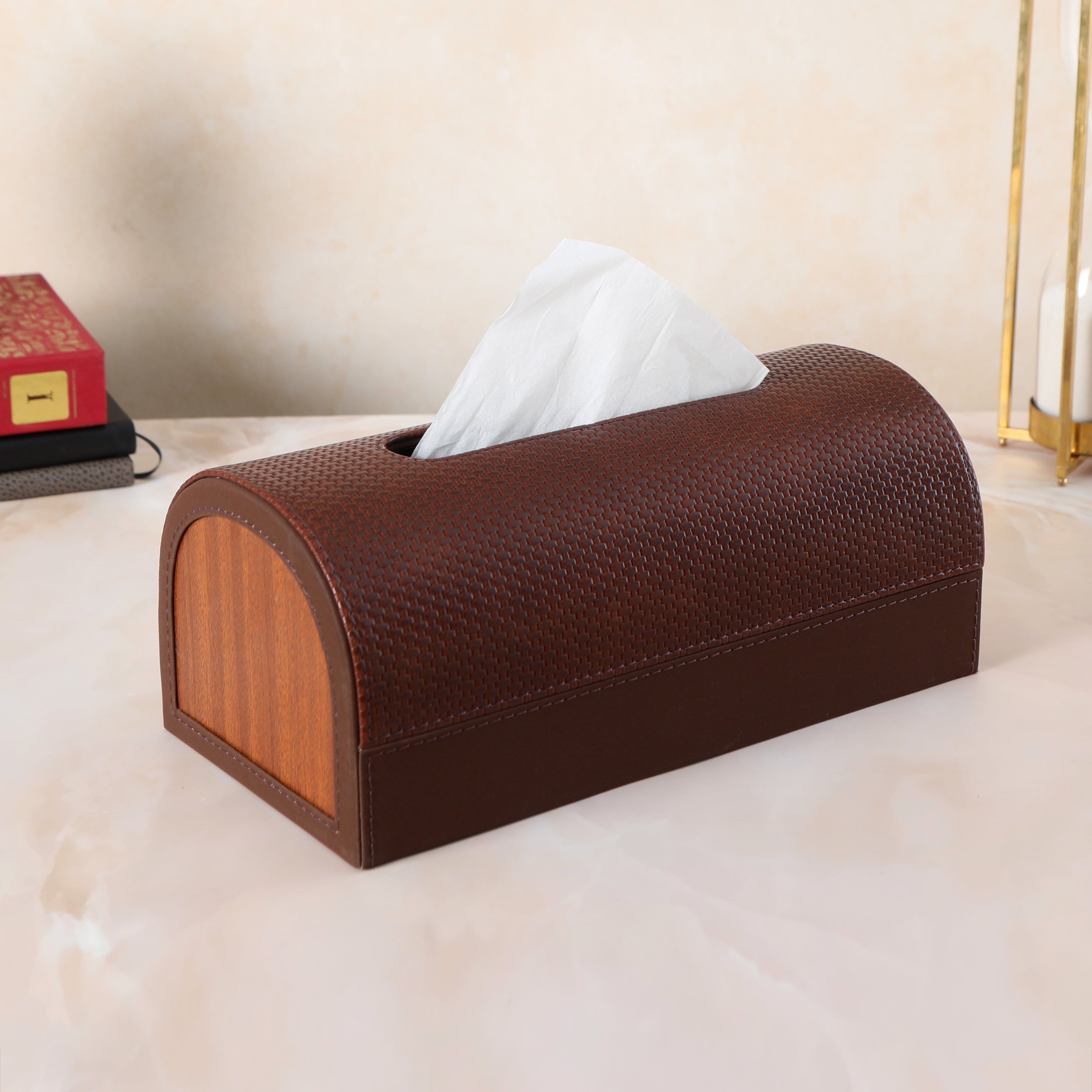 Dome Tissue Box - Brown Leatherette