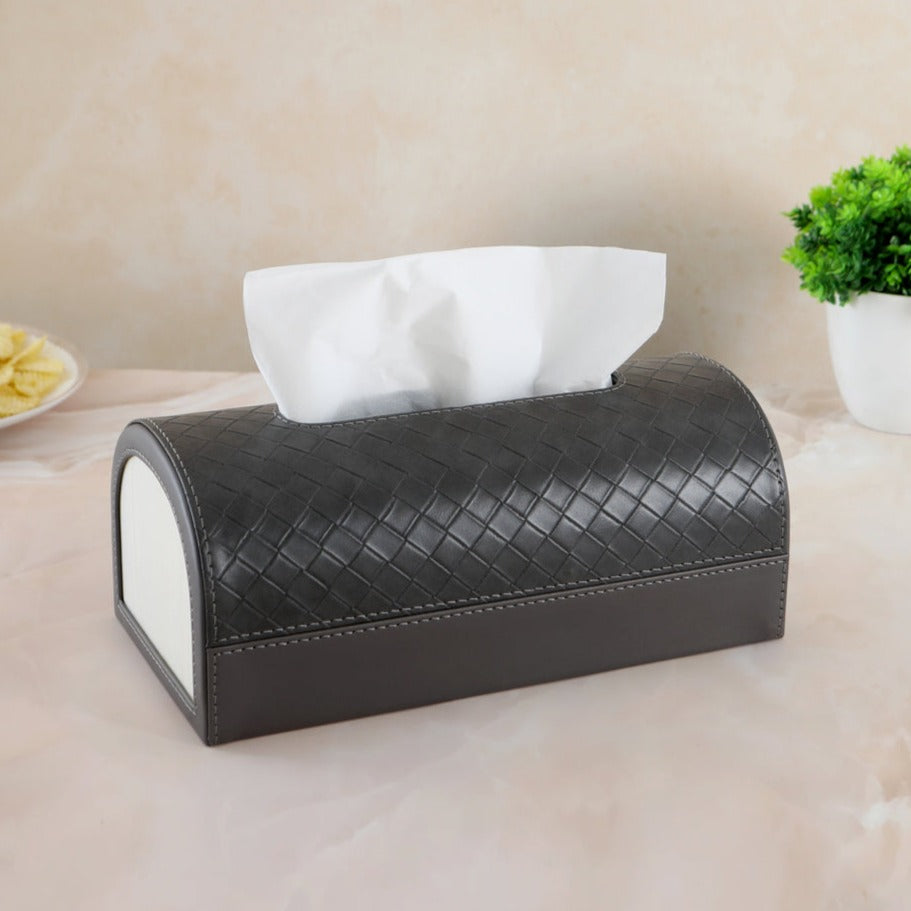 Dome Tissue Box - Grey Leatherette - The Home Co.