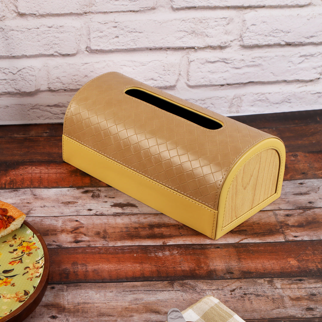Dome Tissue Box - Brown Leatherette 1- The Home Co.