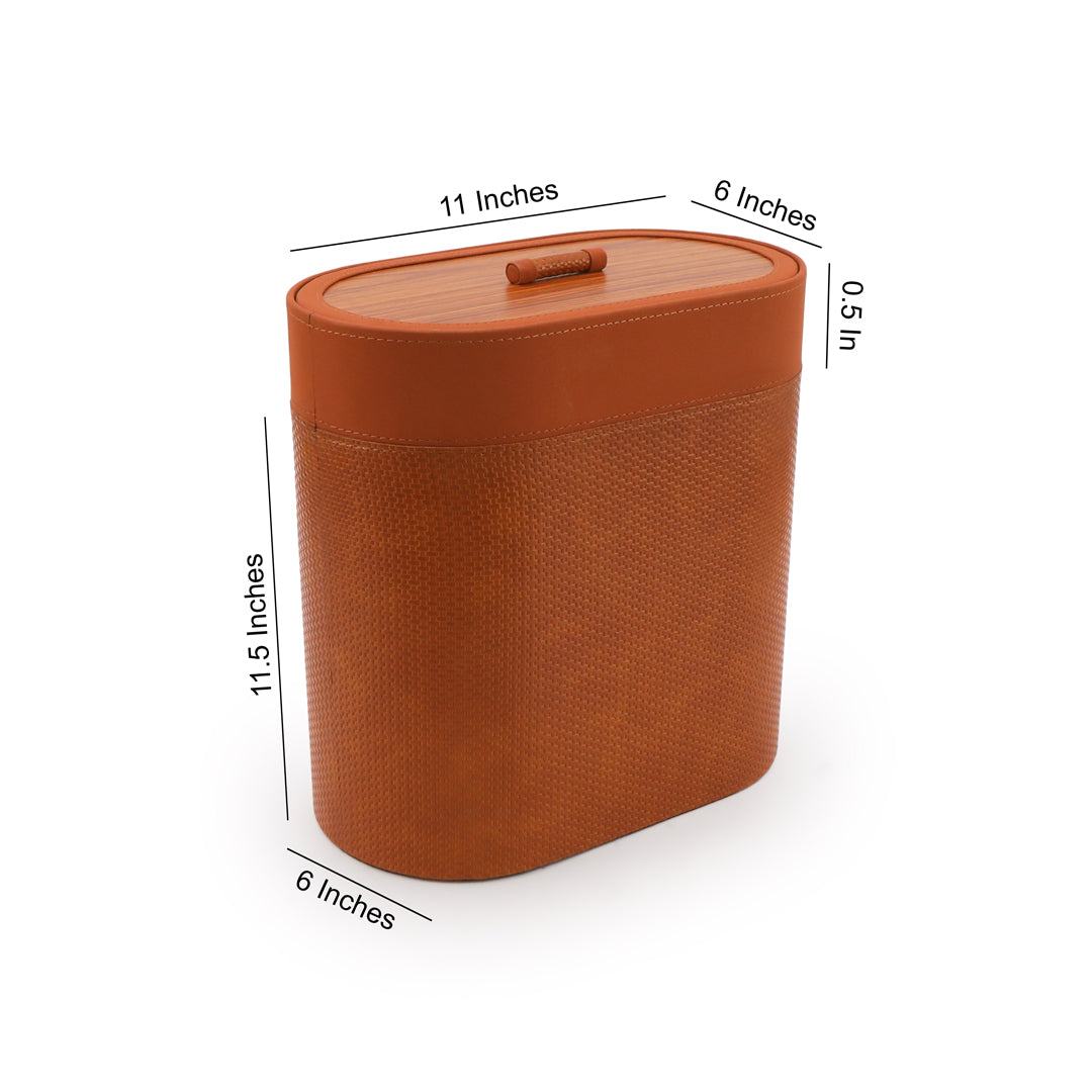 Tan Leatherette Dustbin With Lid