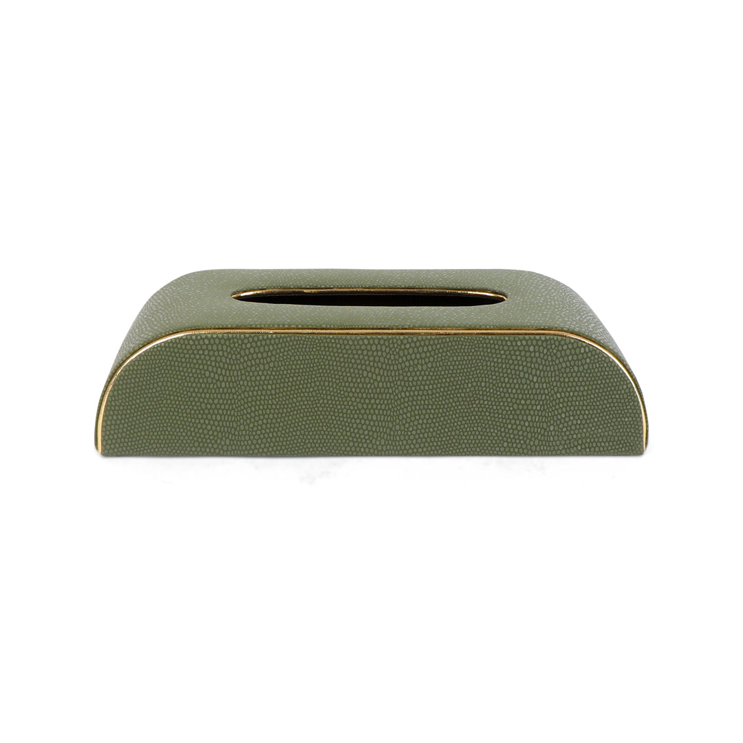 Curve Tissue Box - Green Leatherette 6- The Home Co.