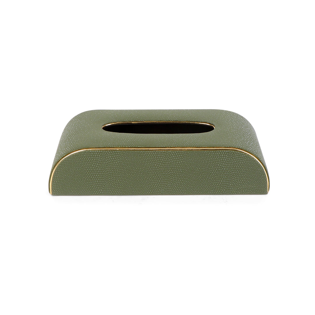 Curve Tissue Box - Green Leatherette 2- The Home Co.