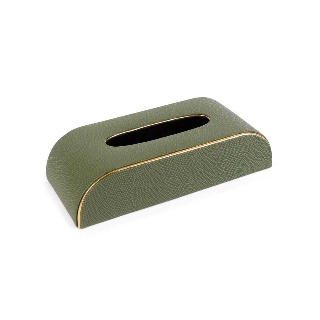 Curve Tissue Box - Green Leatherette 3- The Home Co.