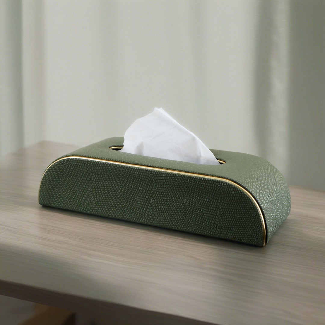 Curve Tissue Box - Green Leatherette - The Home Co.