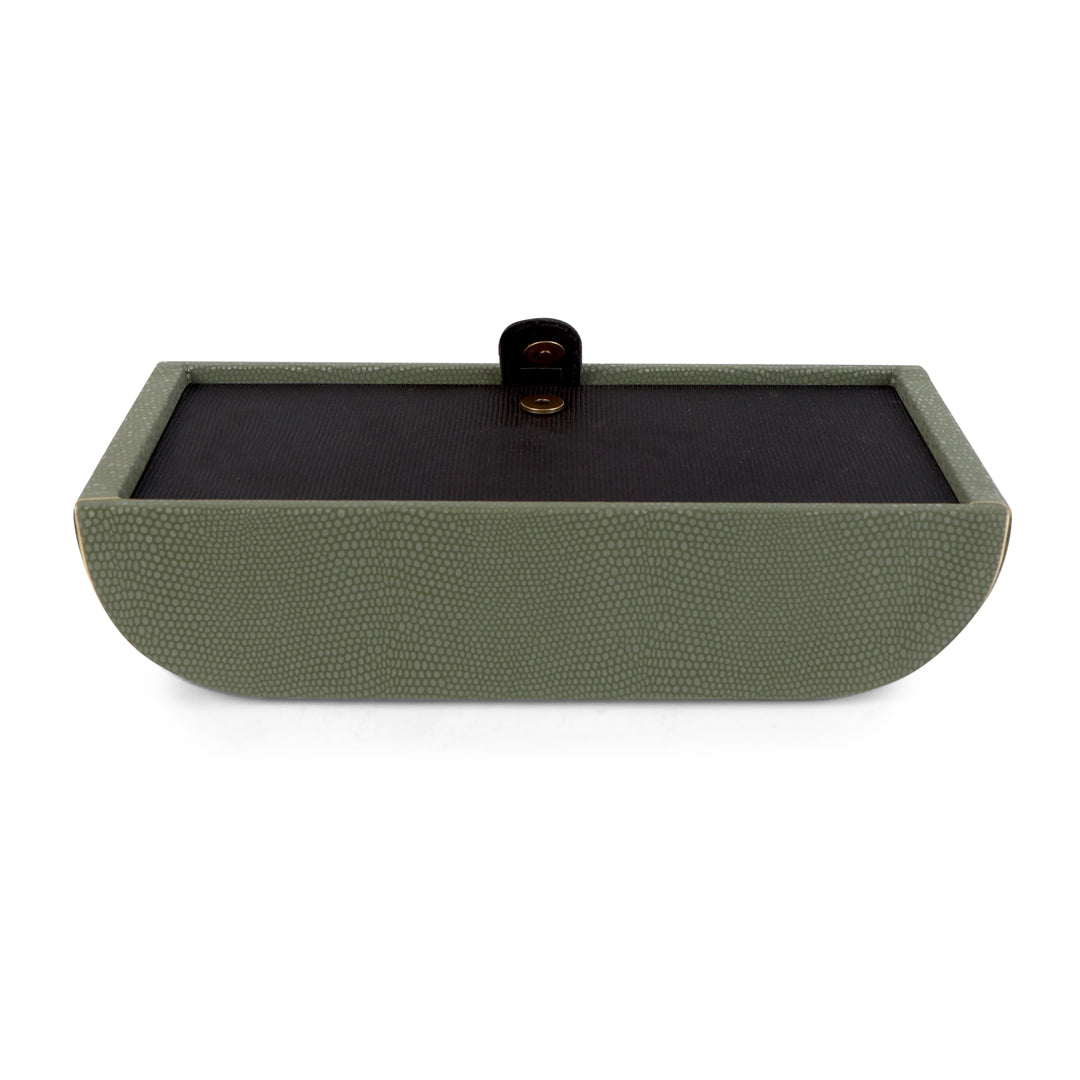 Curve Tissue Box - Green Leatherette 5- The Home Co.