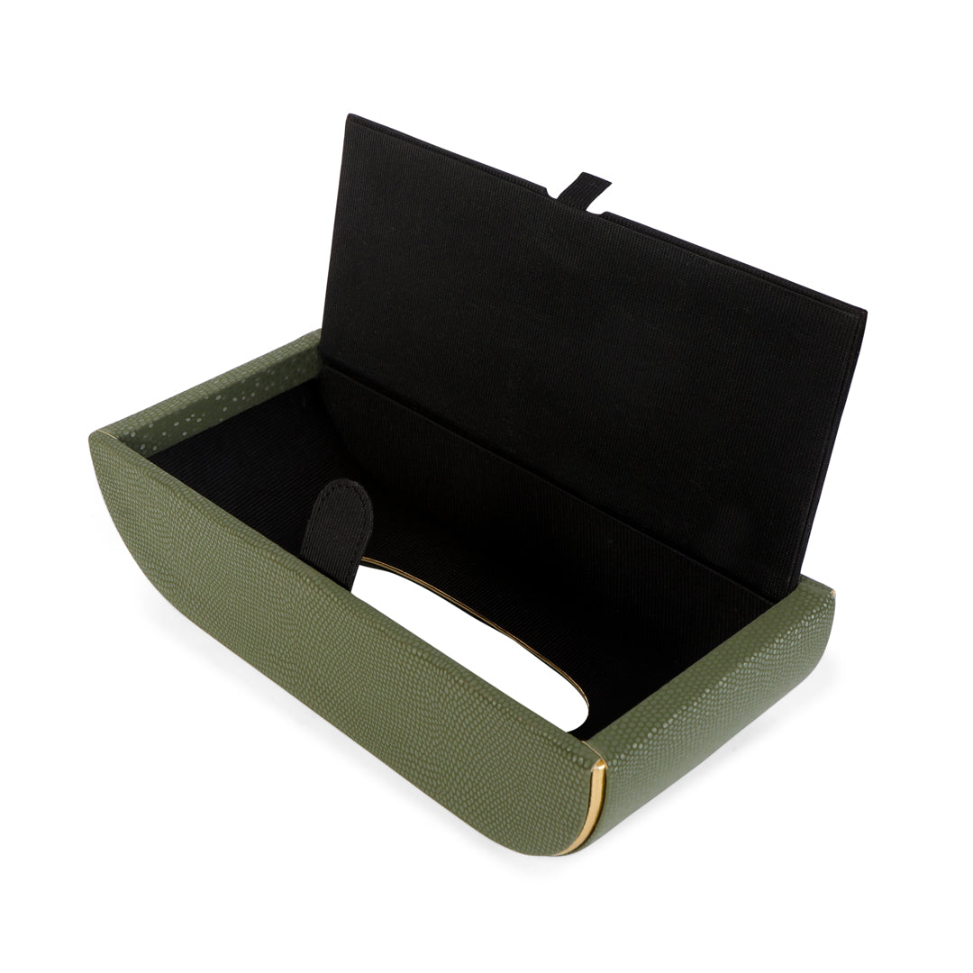 Curve Tissue Box - Green Leatherette 4- The Home Co.