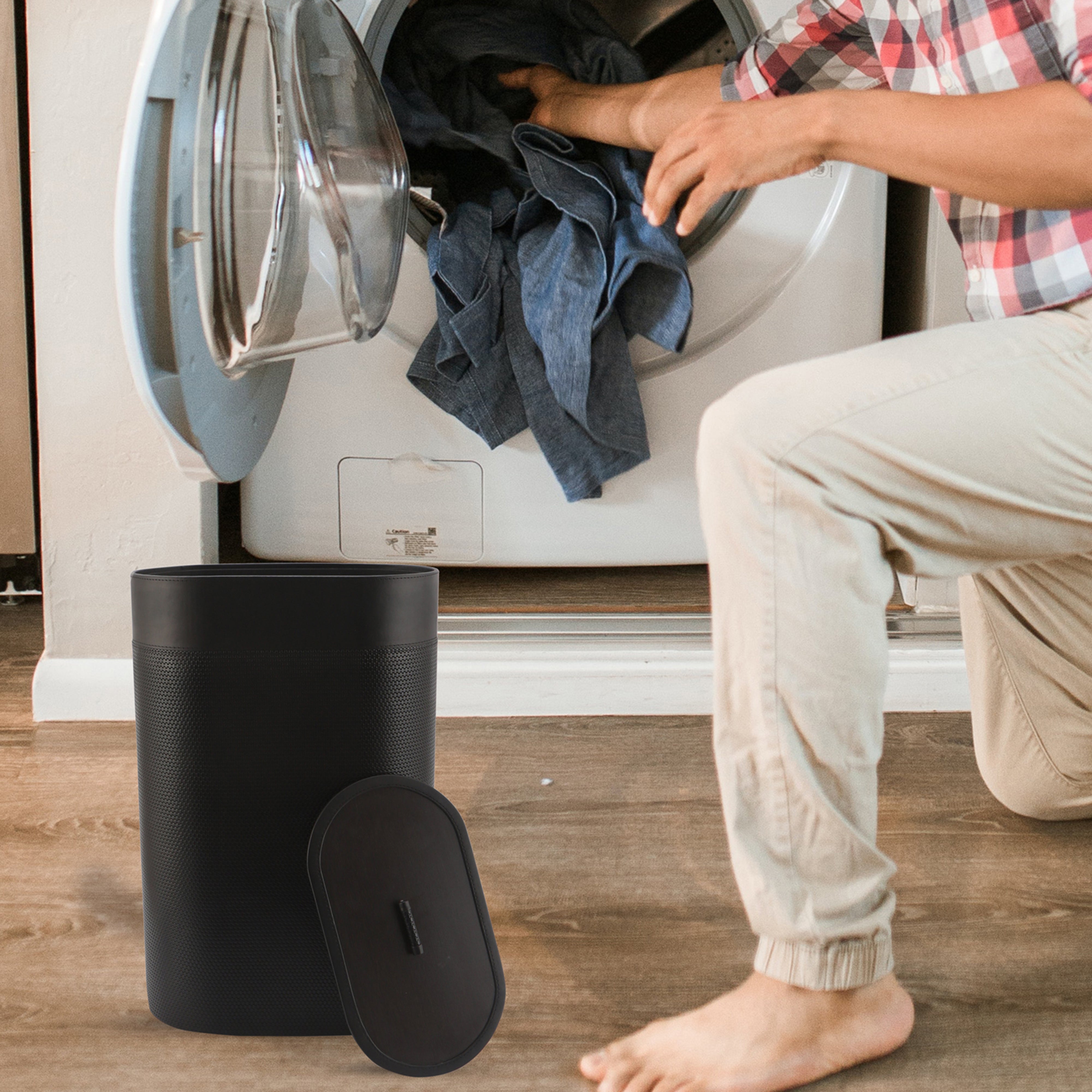 Black Leatherette Laundry Bin With Lid