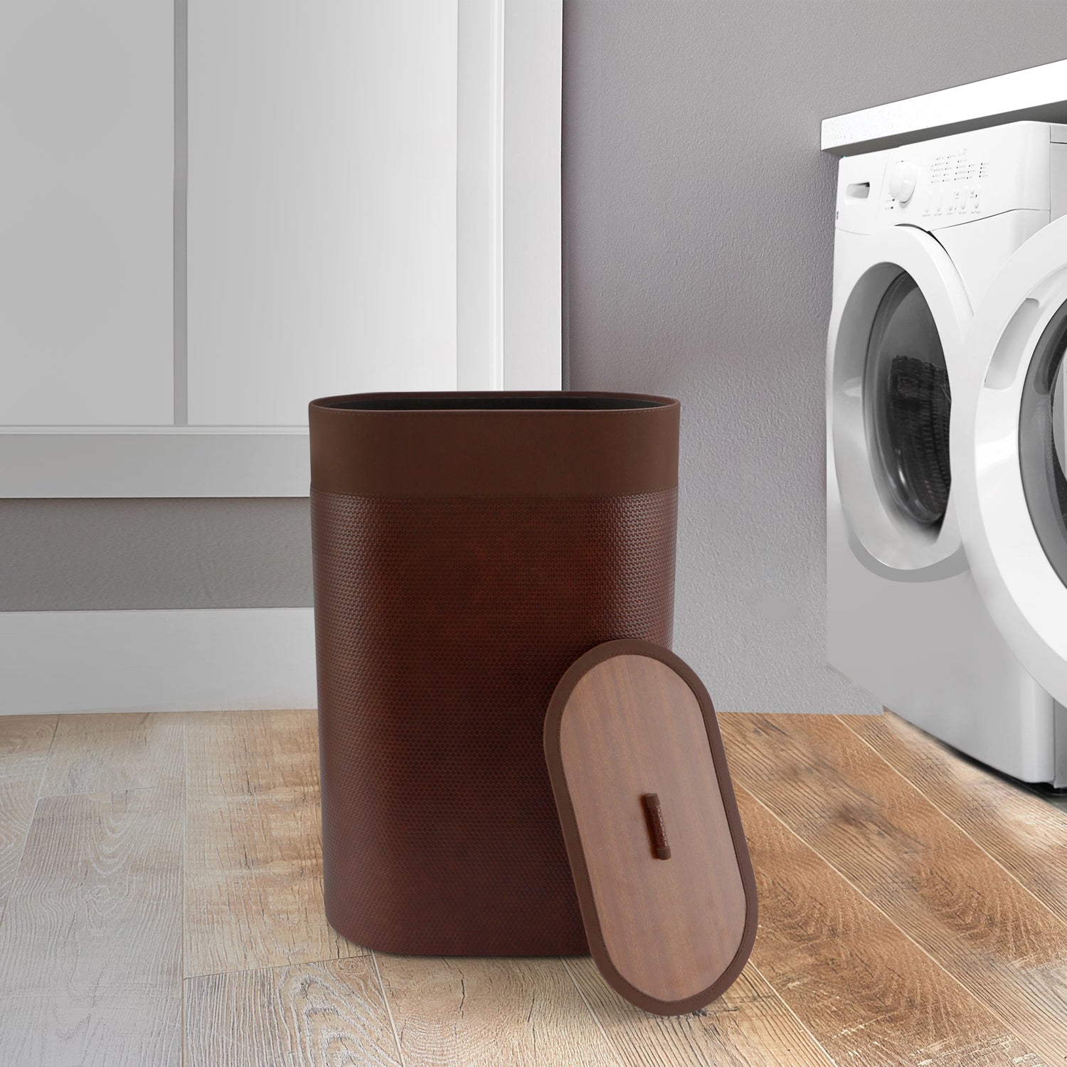 Laundry Bin - Brown Leatherette 1- The Home Co,