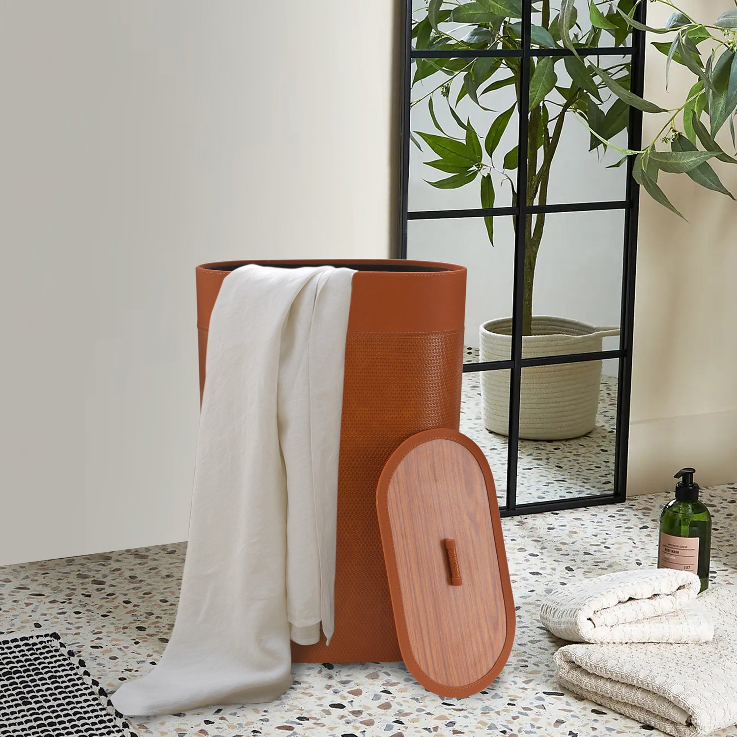 Laundry Bin - Tan Leatherette - The Home Co.