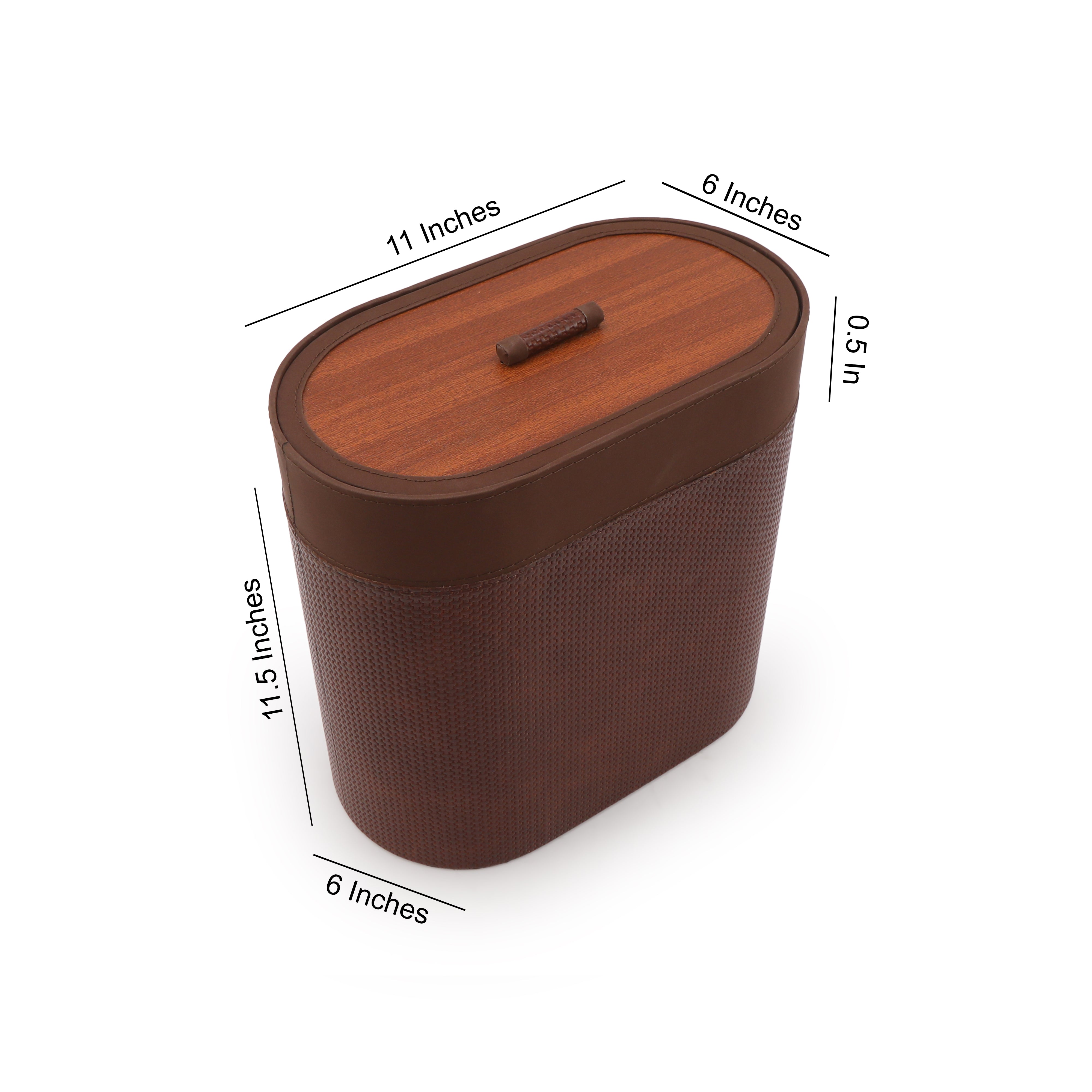 Brown Leatherette Dustbin With Lid