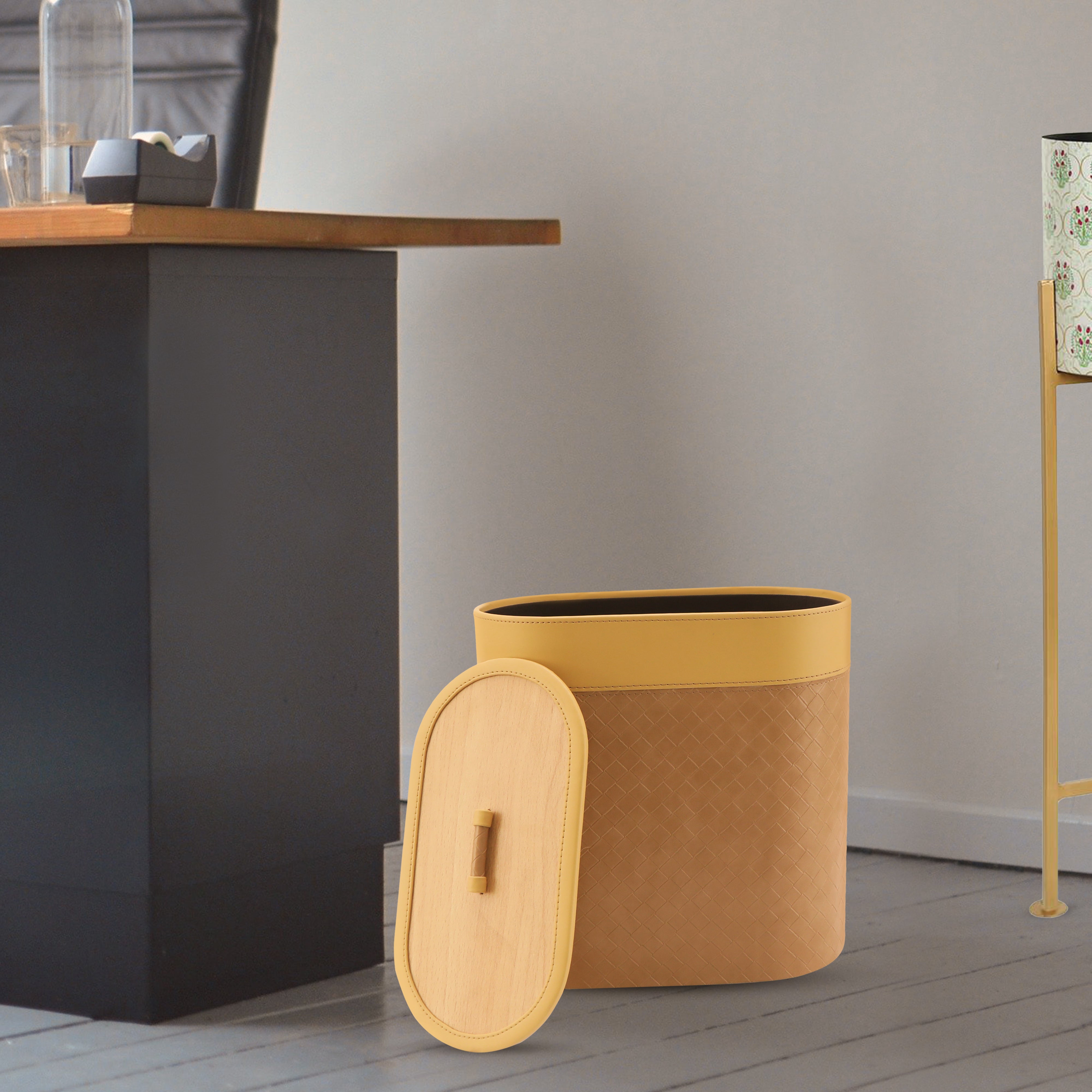Dustbin With Lid - Cream Leatherette - The Home Co.