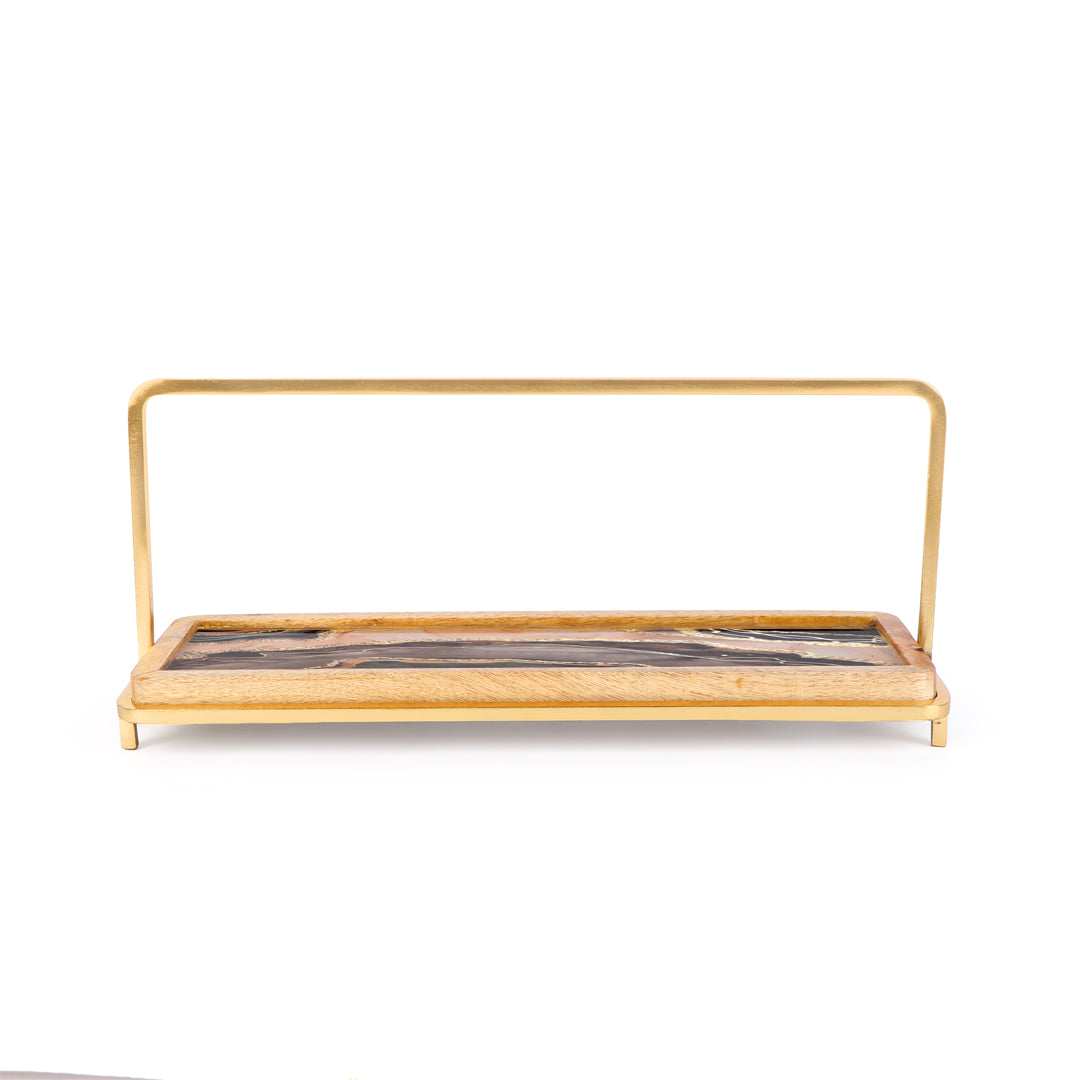 Single Platter With Handle - Brown Marble