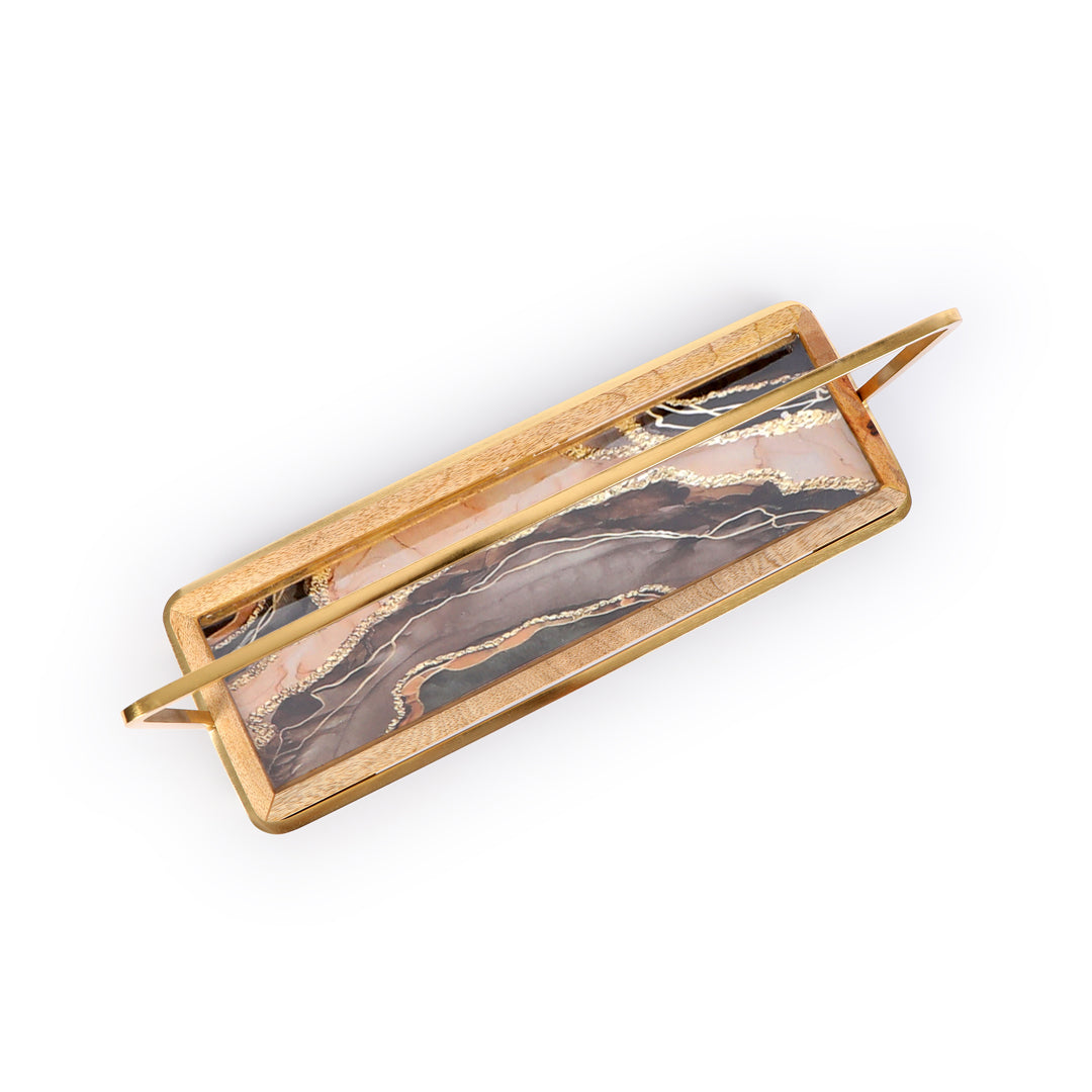 Single Platter With Handle - Brown Marble