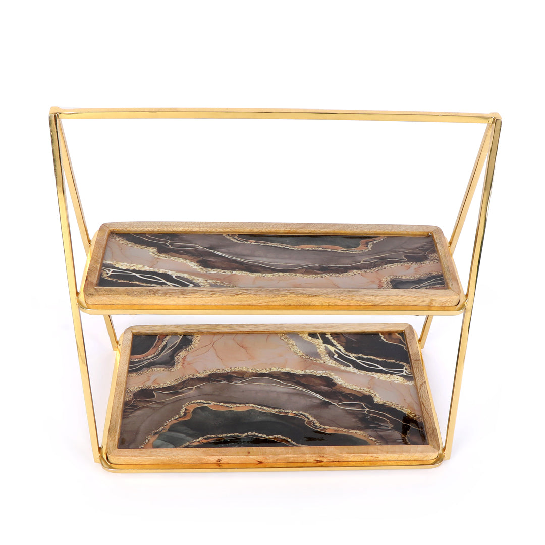 2 Tier Platter - Brown Marble