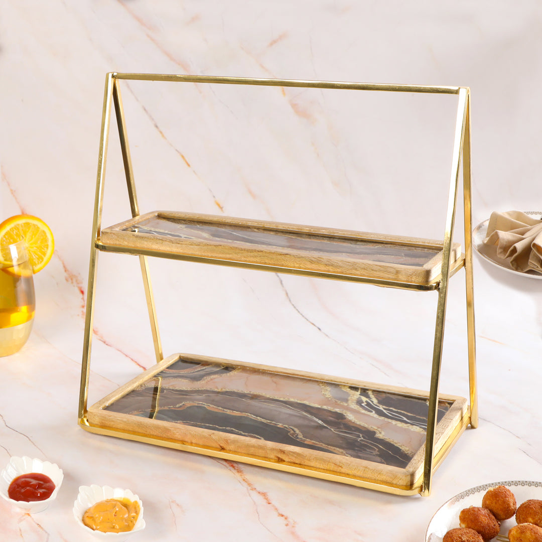 2 Tier Platter - Brown Marble